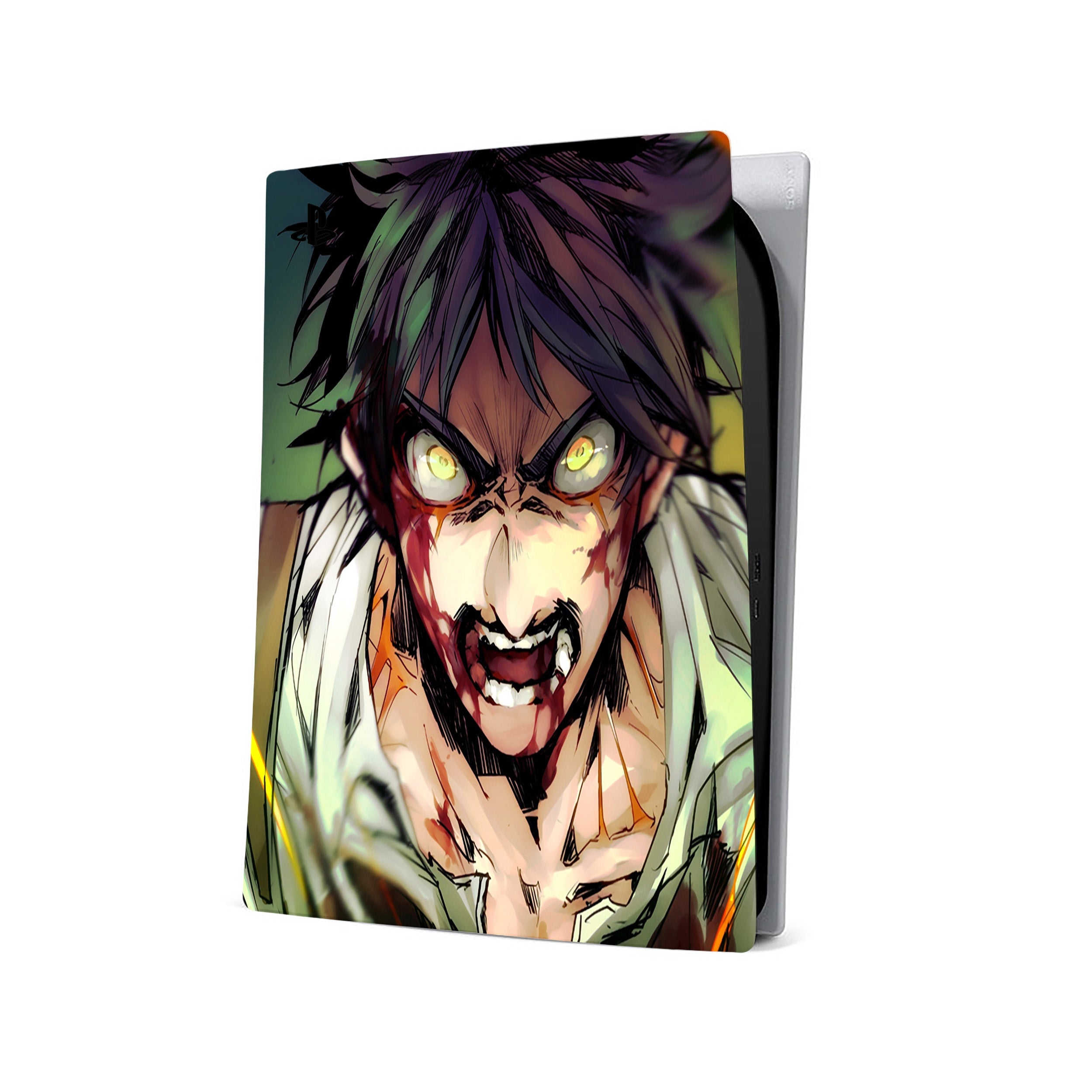 A video game skin featuring a Attack On Titan Eren Yeager design for the PS5.