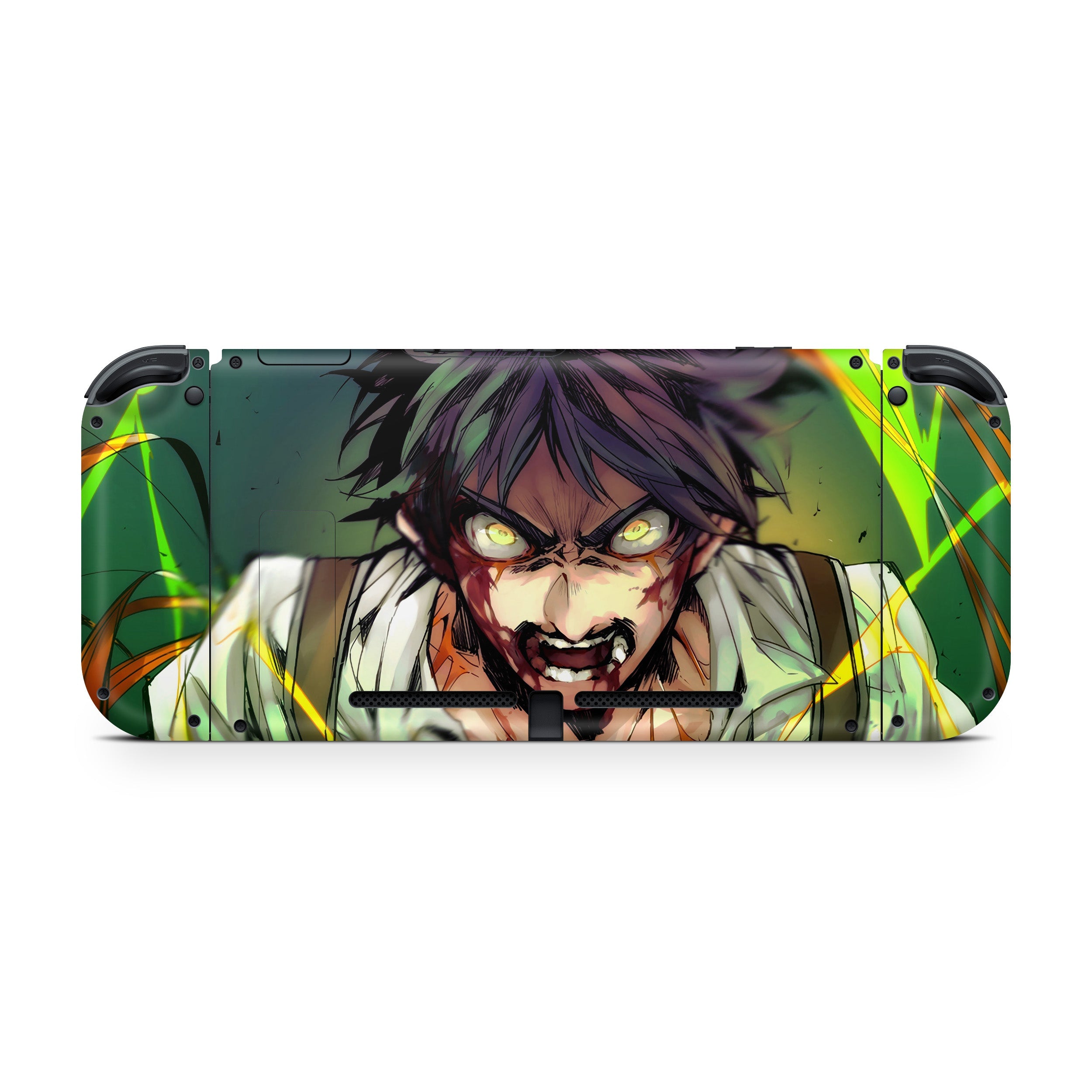 A video game skin featuring a Attack On Titan Eren Yeager design for the Nintendo Switch.
