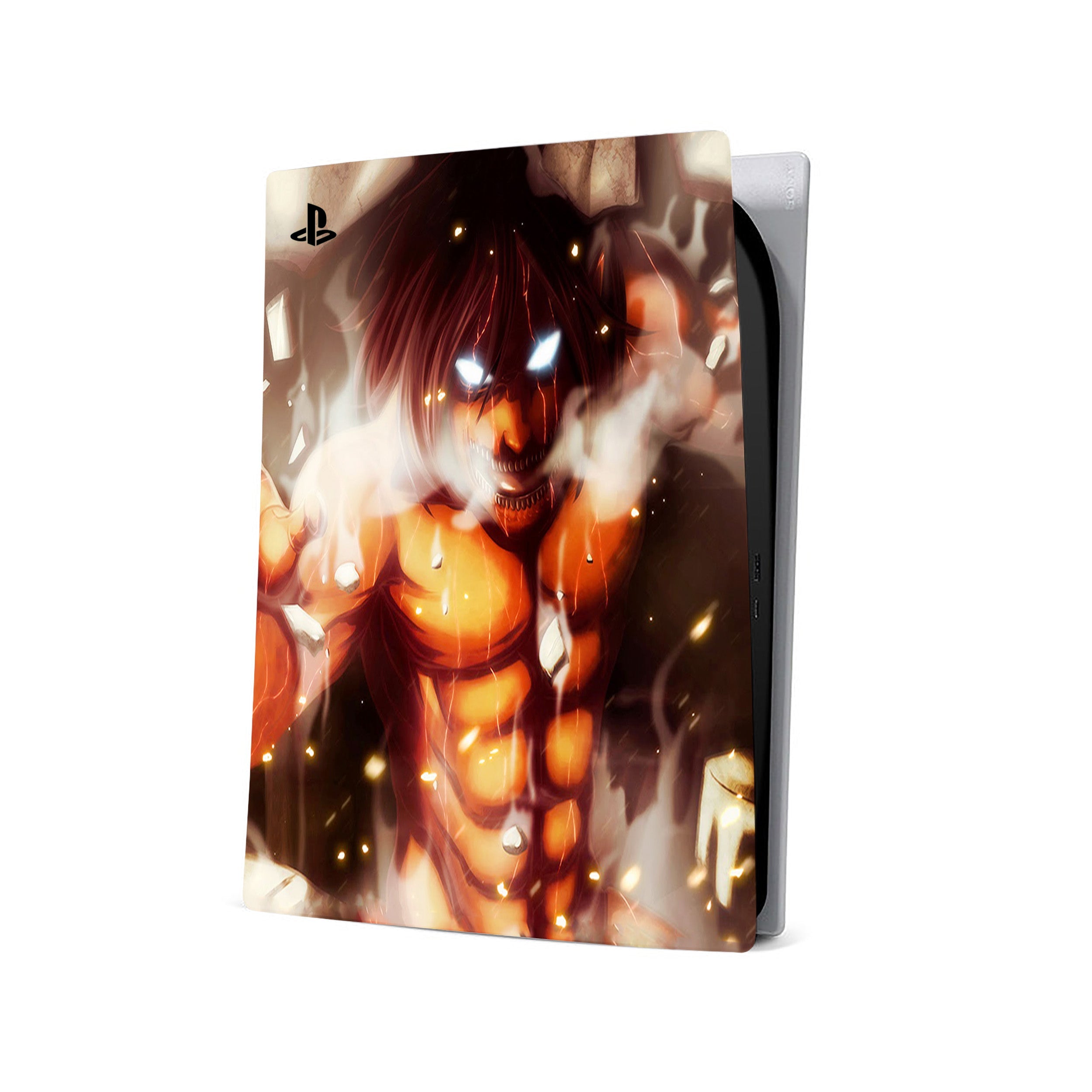 A video game skin featuring a Attack On Titan Eren Yeager design for the PS5.