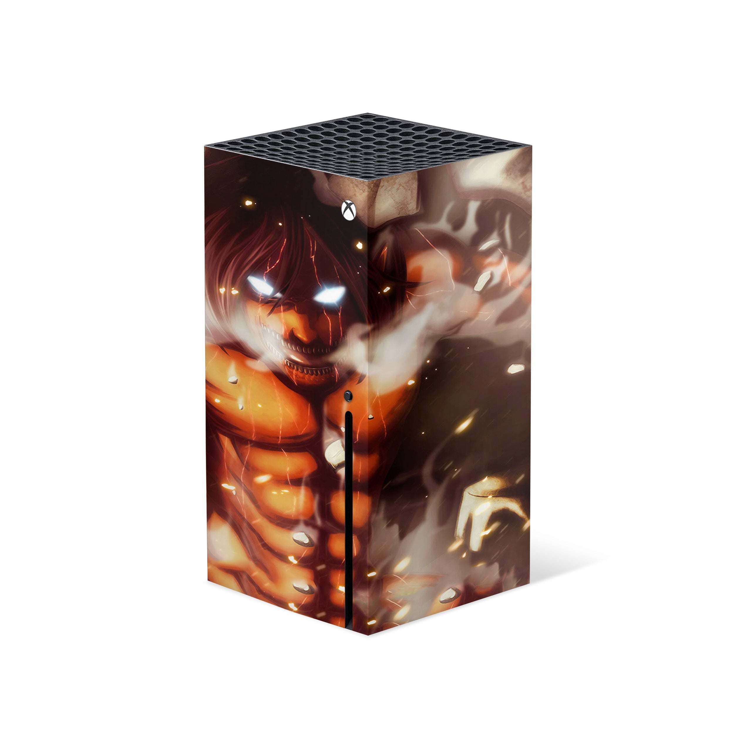 A video game skin featuring a Attack On Titan Eren Yeager design for the Xbox Series X.