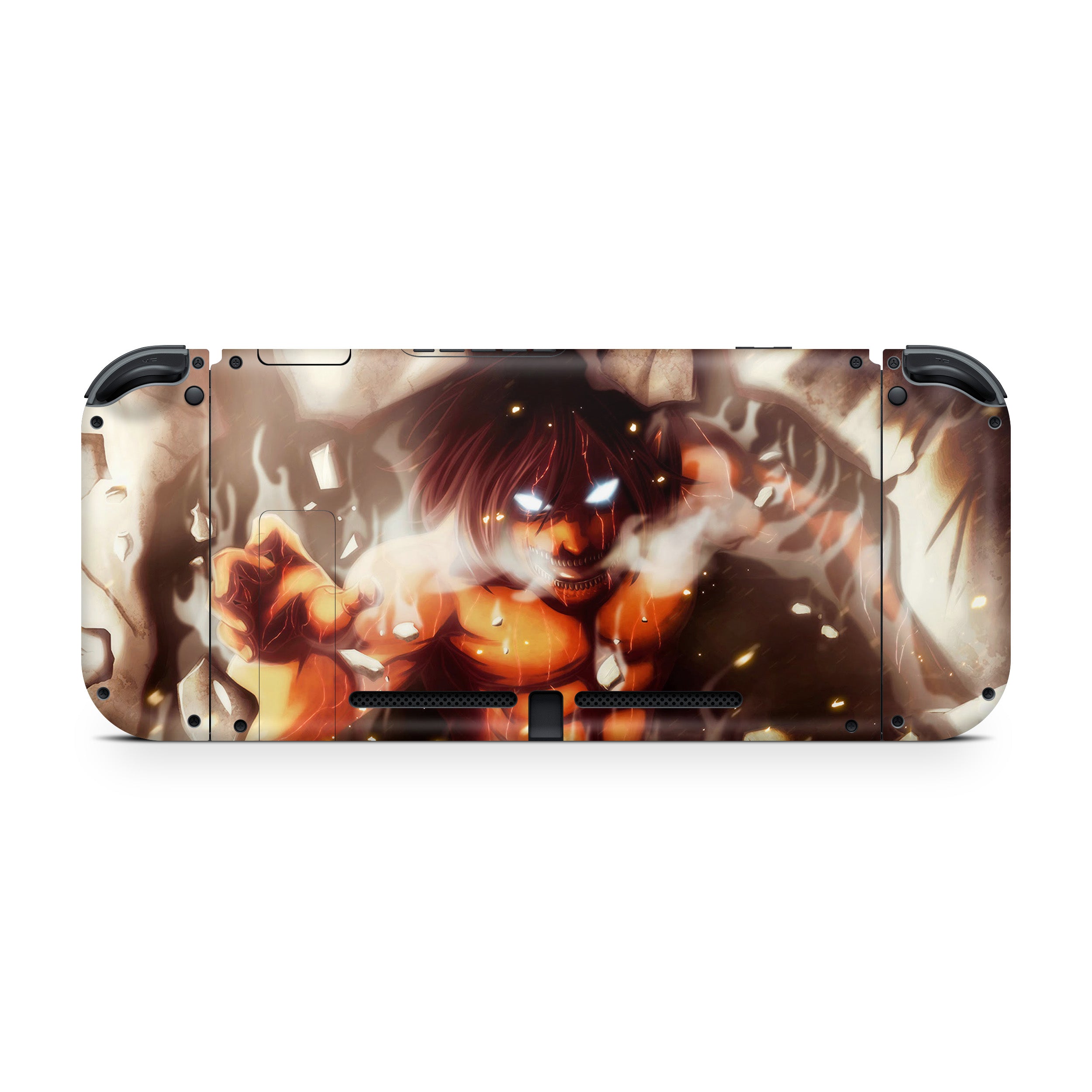 A video game skin featuring a Attack On Titan Eren Yeager design for the Nintendo Switch.
