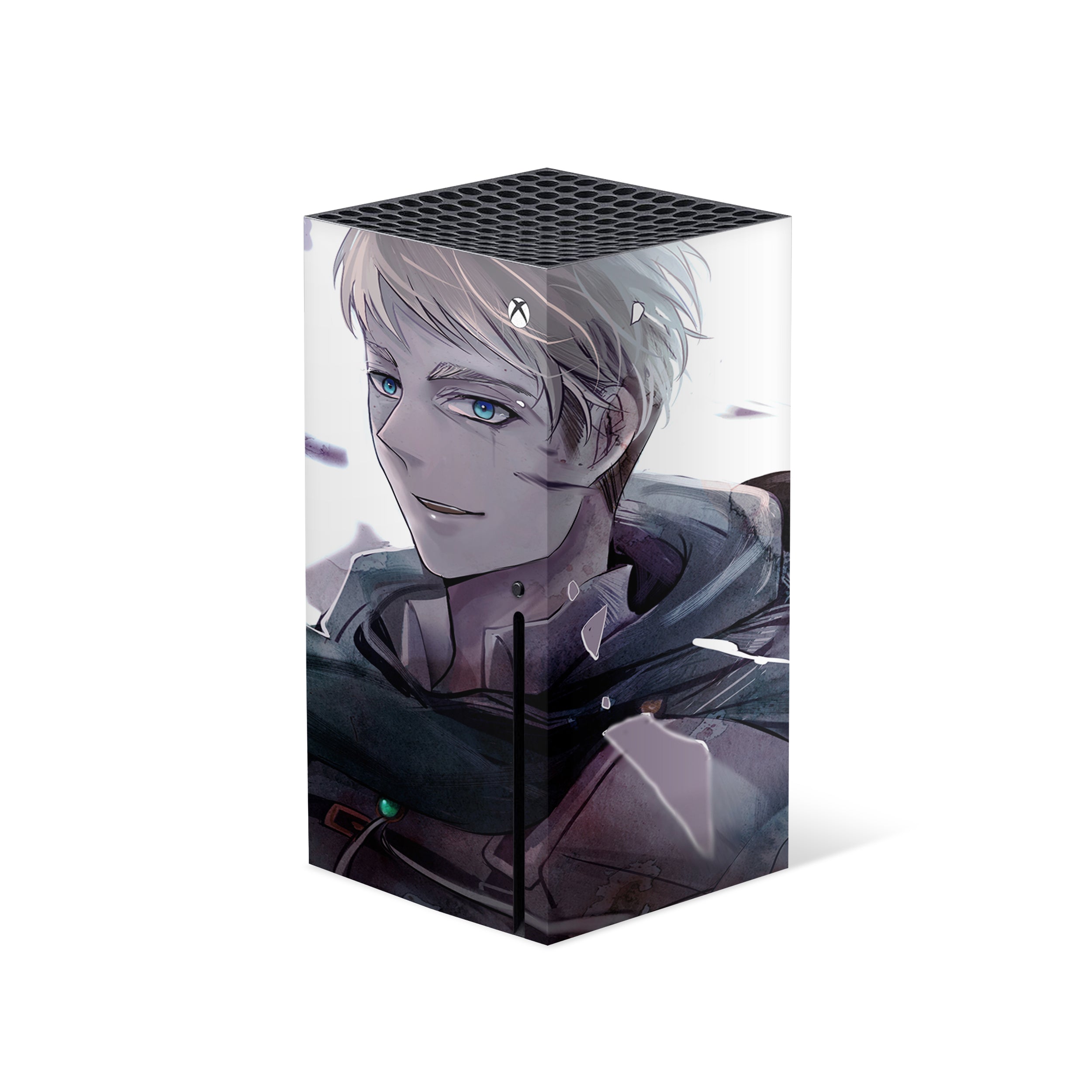 A video game skin featuring a Attack On Titan Erwin Smith design for the Xbox Series X.