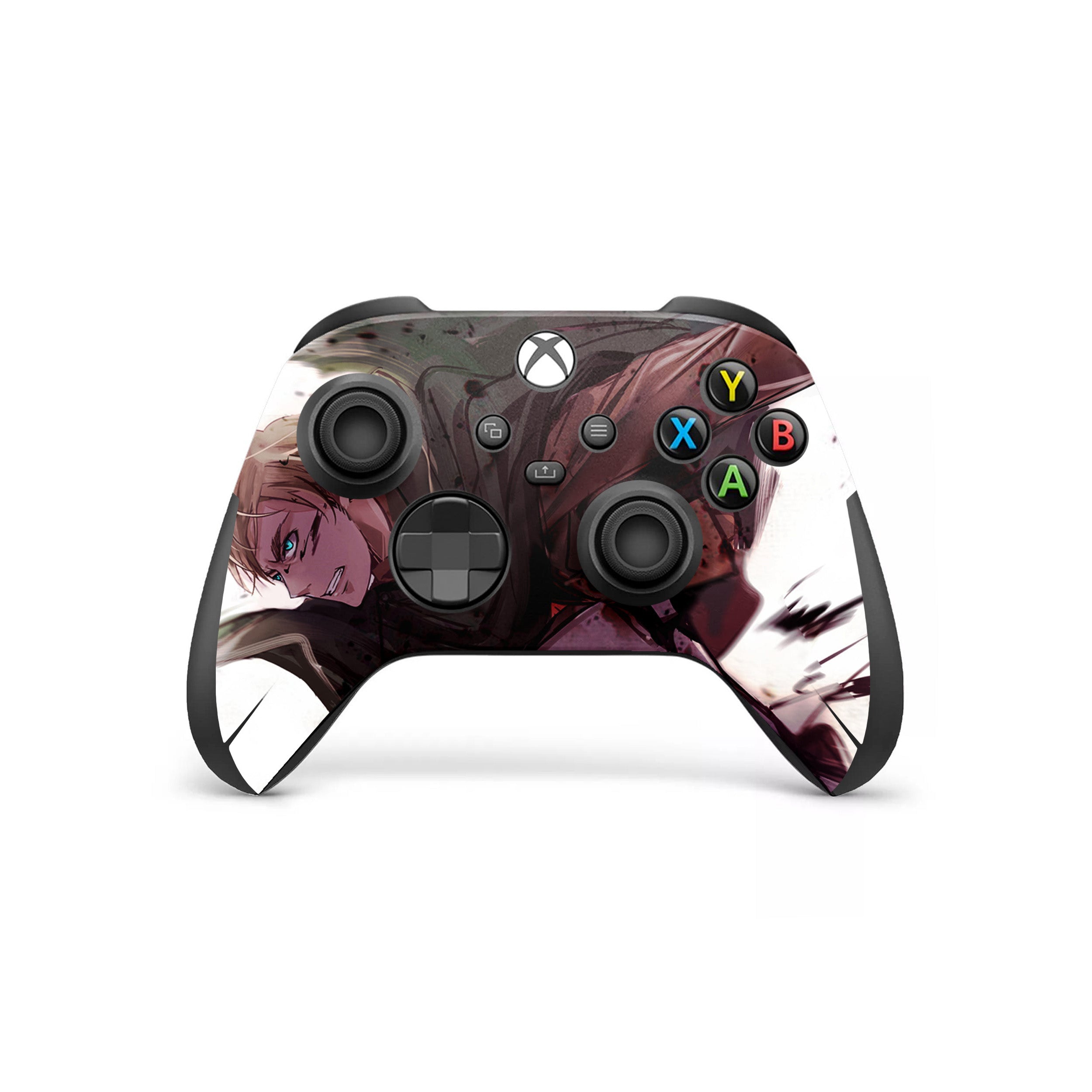 A video game skin featuring a Attack On Titan Erwin Smith design for the Xbox Wireless Controller.