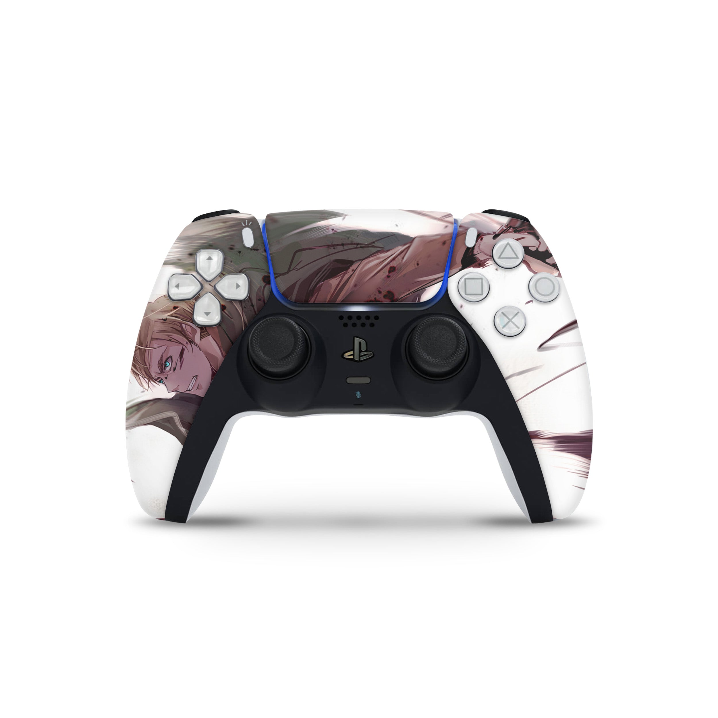 A video game skin featuring a Attack On Titan Erwin Smith design for the PS5 DualSense Controller.