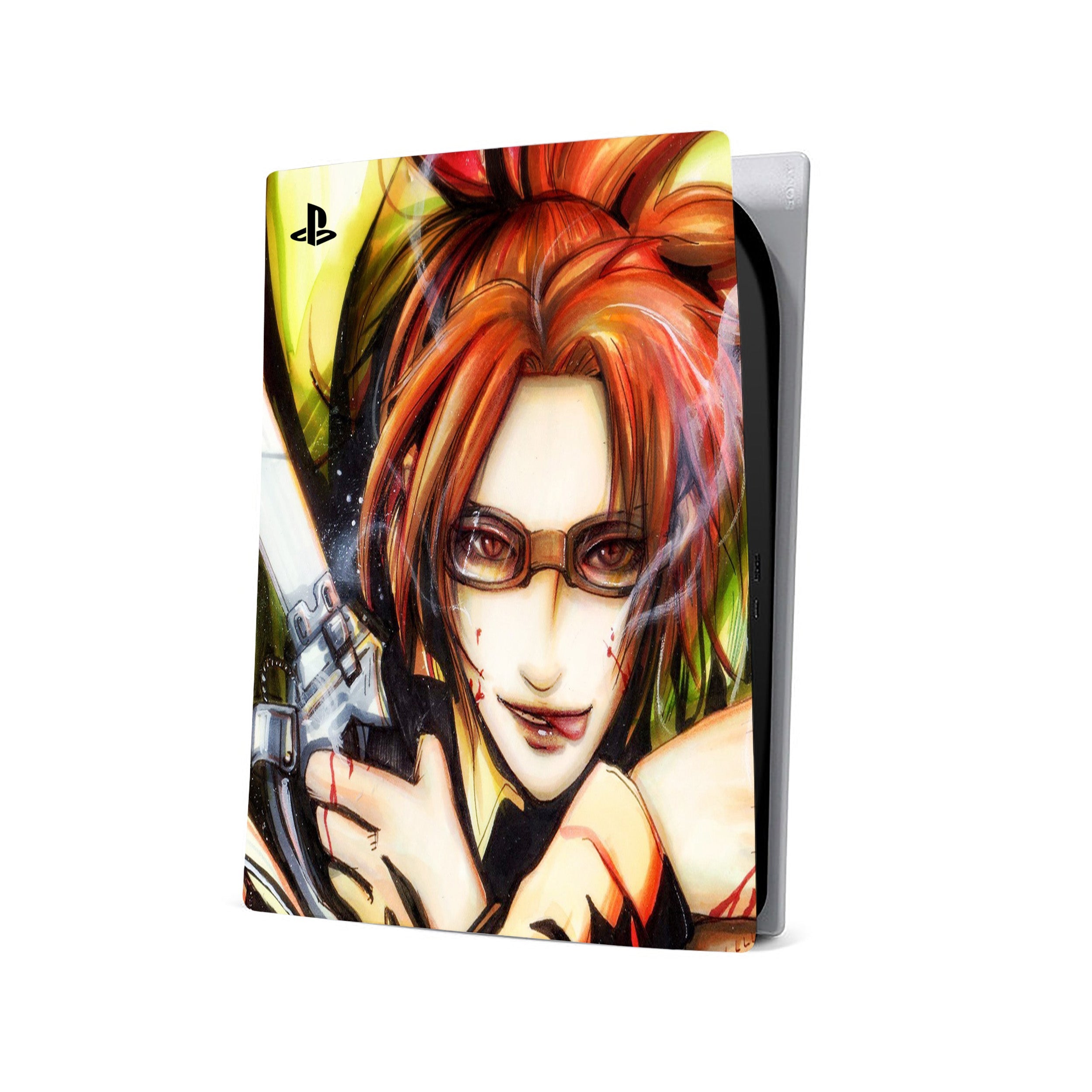 A video game skin featuring a Attack On Titan Hange Zoe design for the PS5.