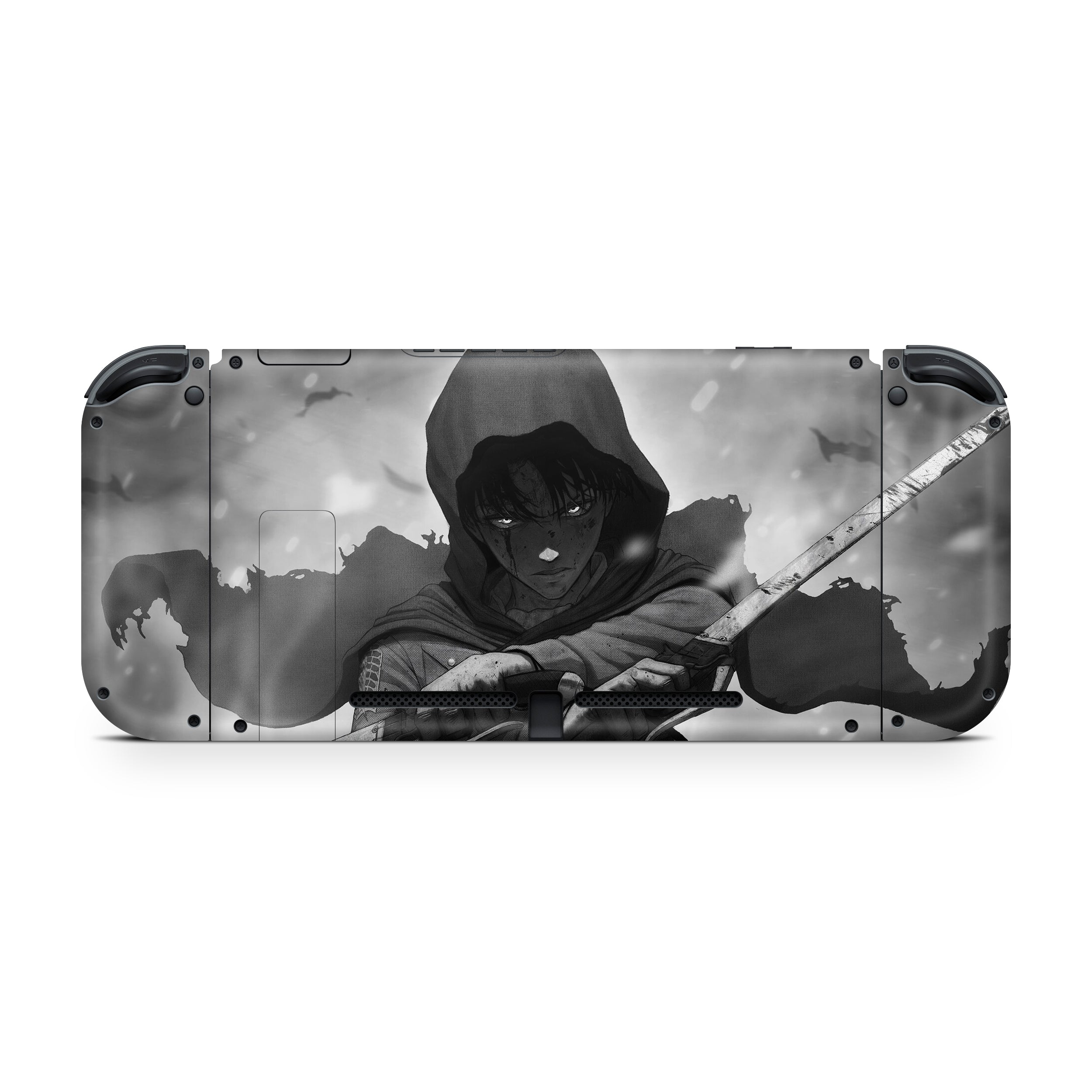 A video game skin featuring a Attack On Titan Levi Ackerman design for the Nintendo Switch.