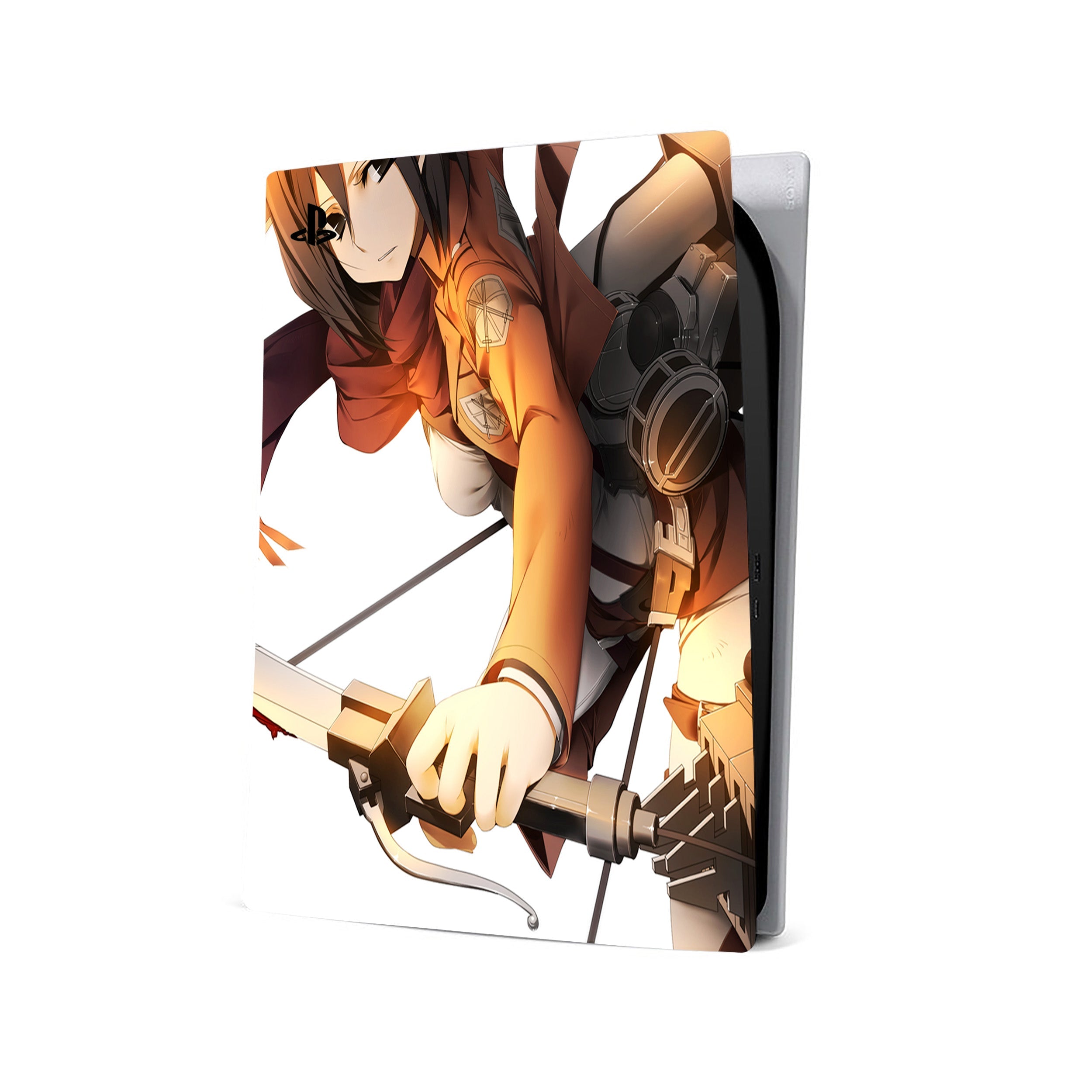 A video game skin featuring a Attack On Titan Mikasa Ackerman design for the PS5.