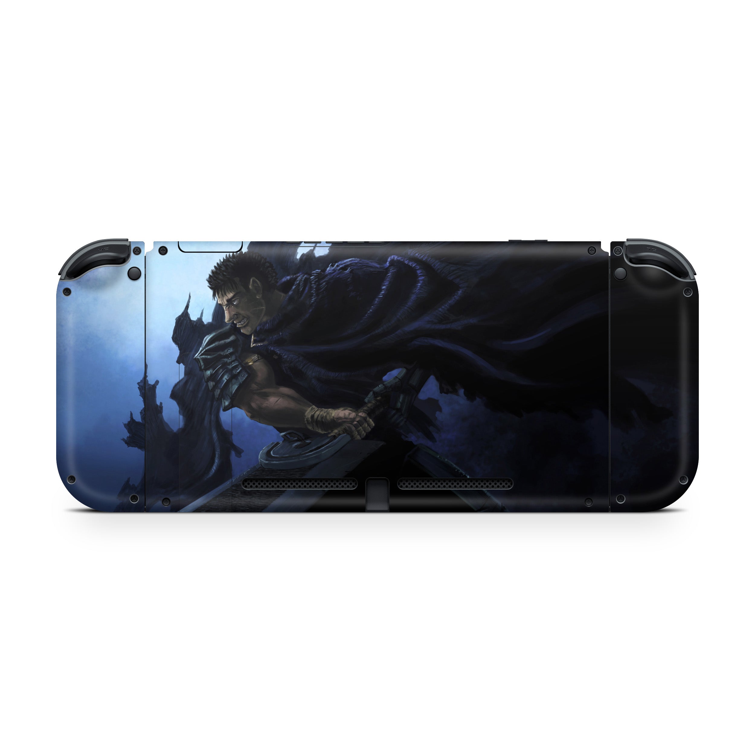 A video game skin featuring a Berserk Guts design for the Nintendo Switch.