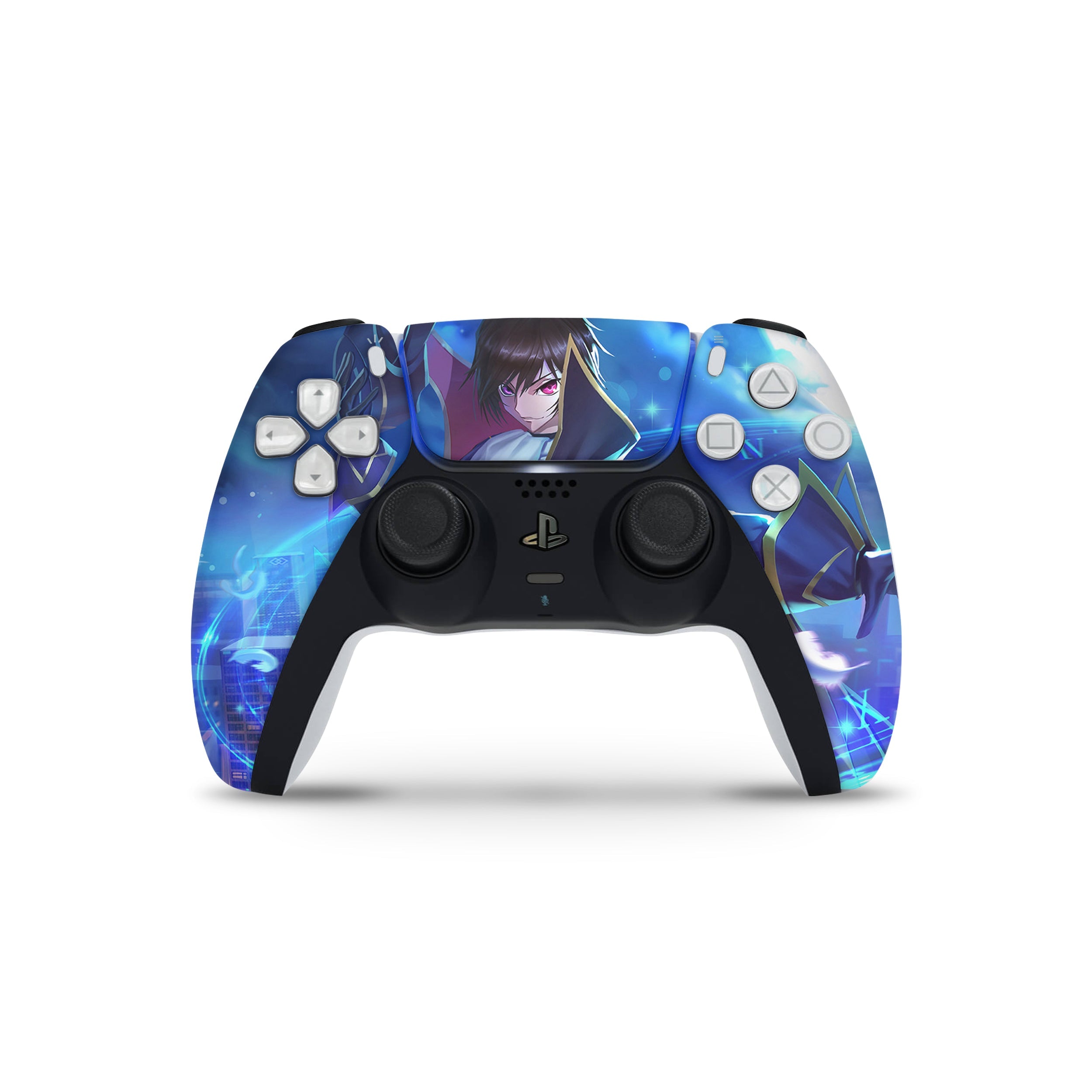 A video game skin featuring a Code Geass Lelouch Lamperoug design for the PS5 DualSense Controller.