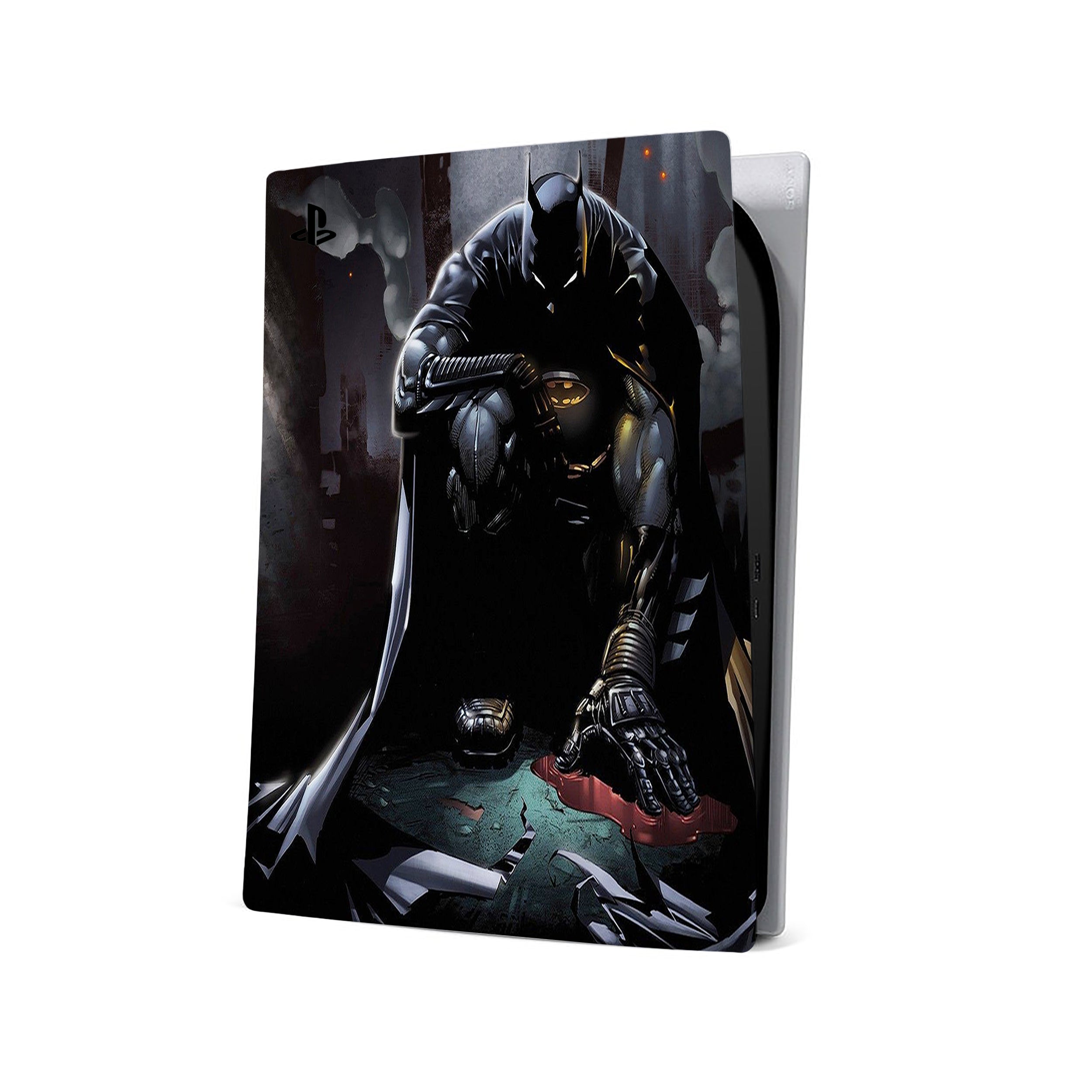 A video game skin featuring a DC Comics Batman design for the PS5.