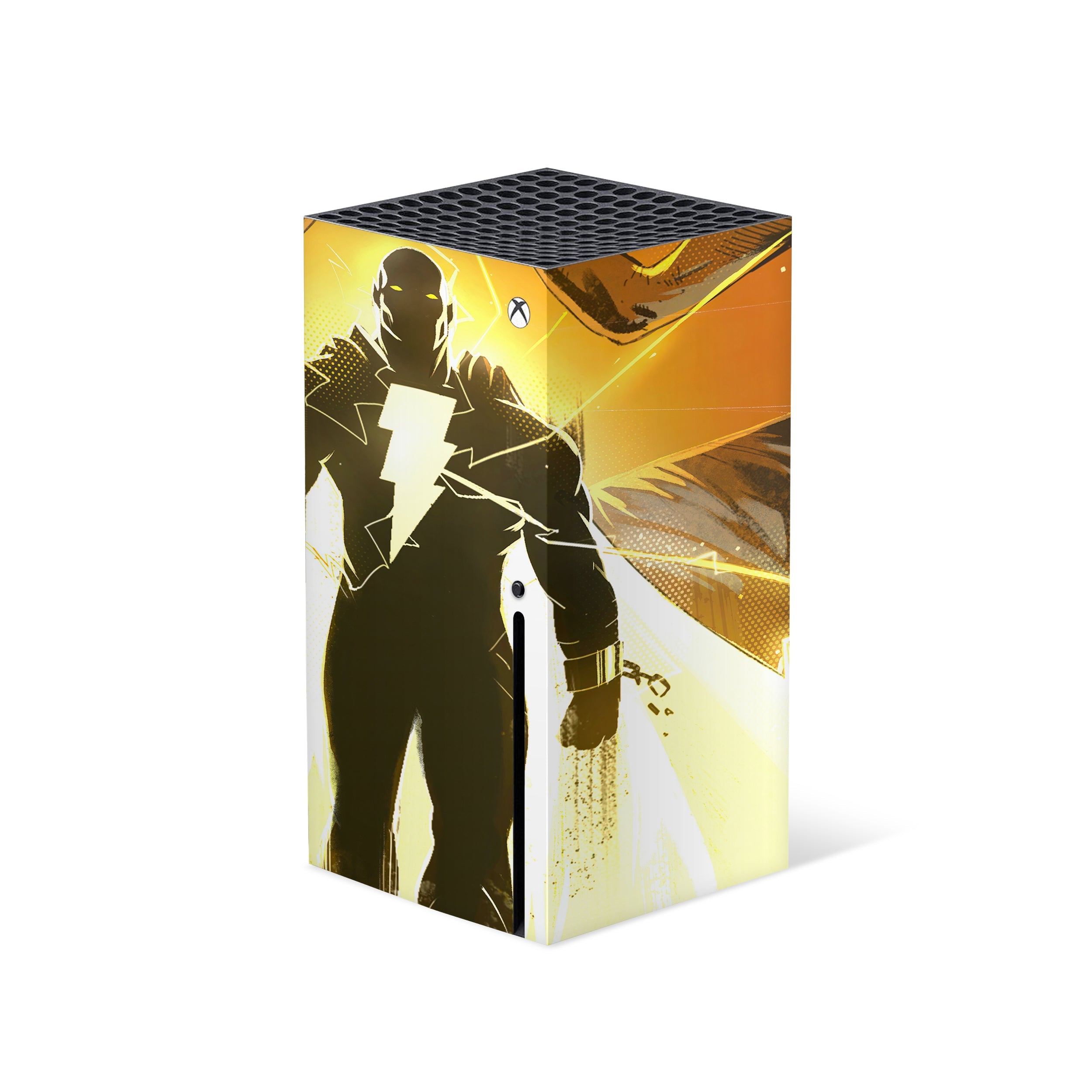 A video game skin featuring a DC Comics Black Adam design for the Xbox Series X.