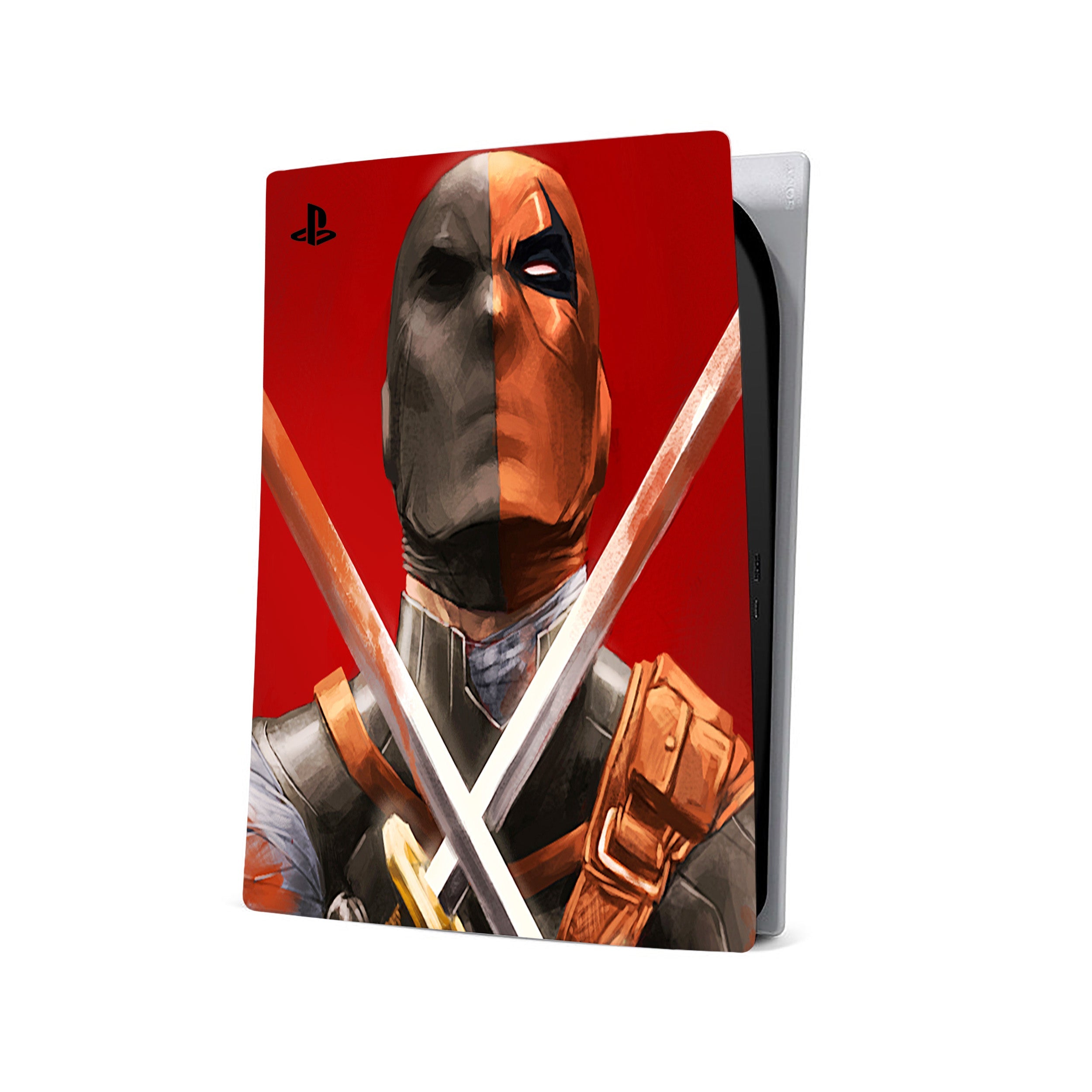A video game skin featuring a DC Comics Deathstroke design for the PS5.