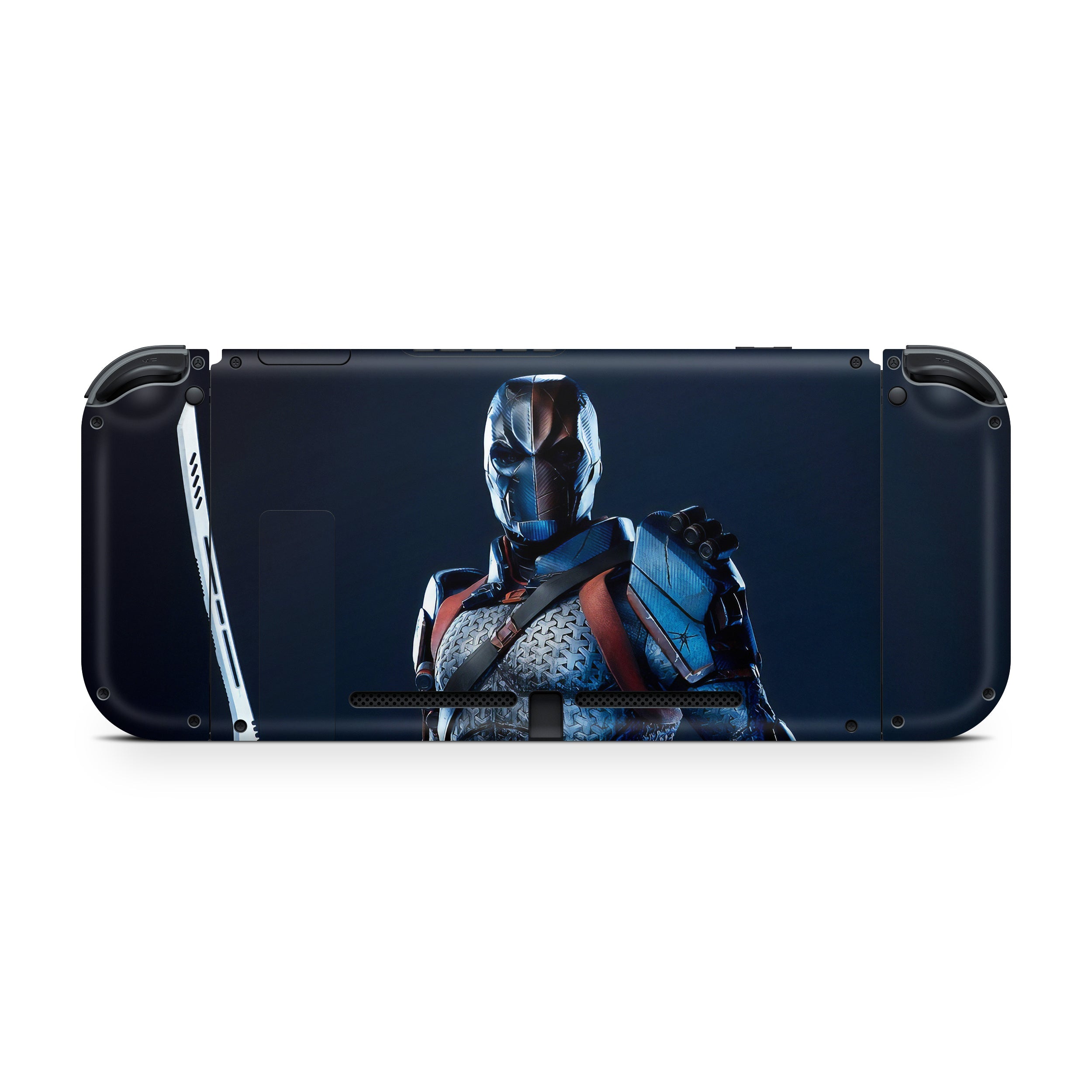 A video game skin featuring a DC Comics Deathstroke design for the Nintendo Switch.