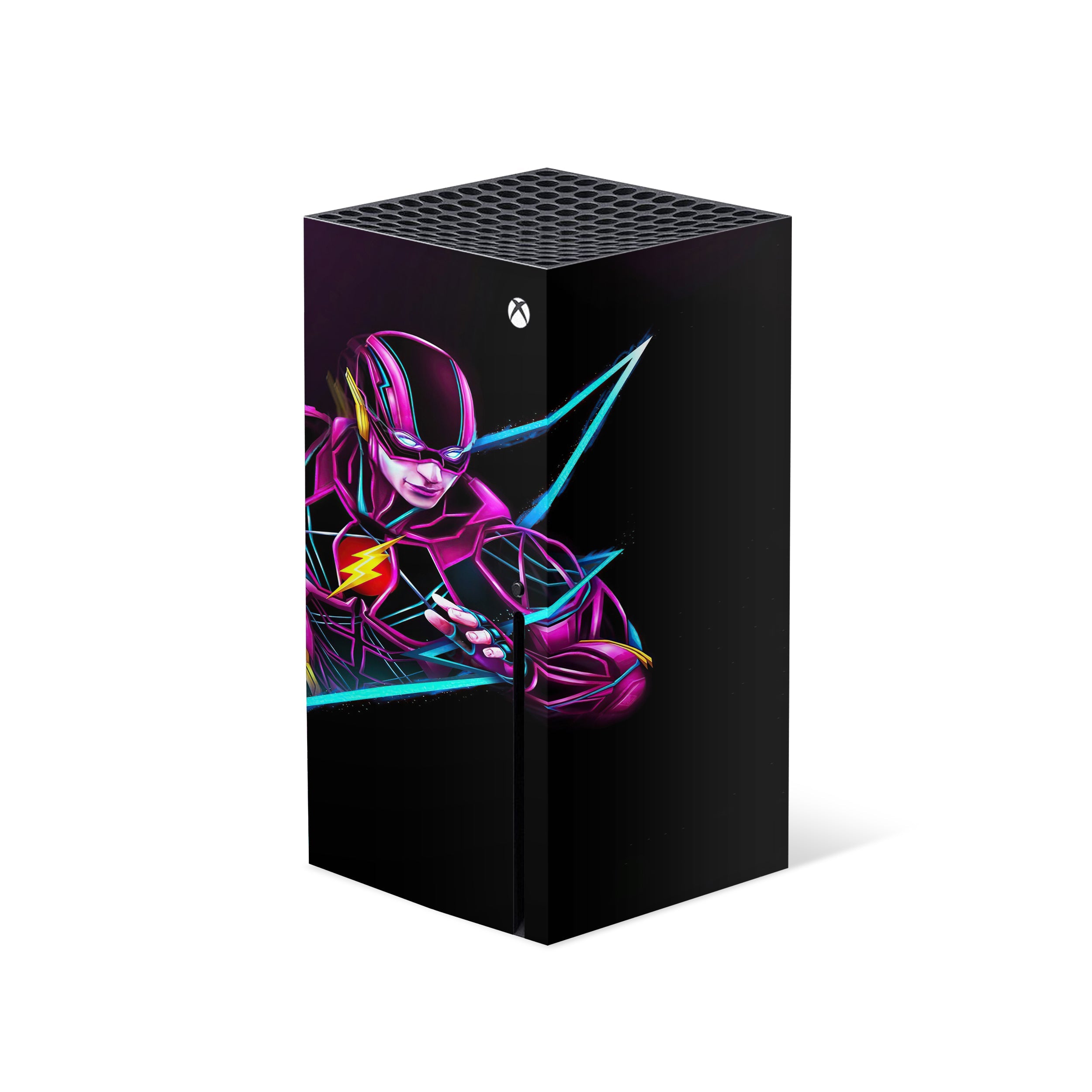 A video game skin featuring a DC Comics Flash design for the Xbox Series X.