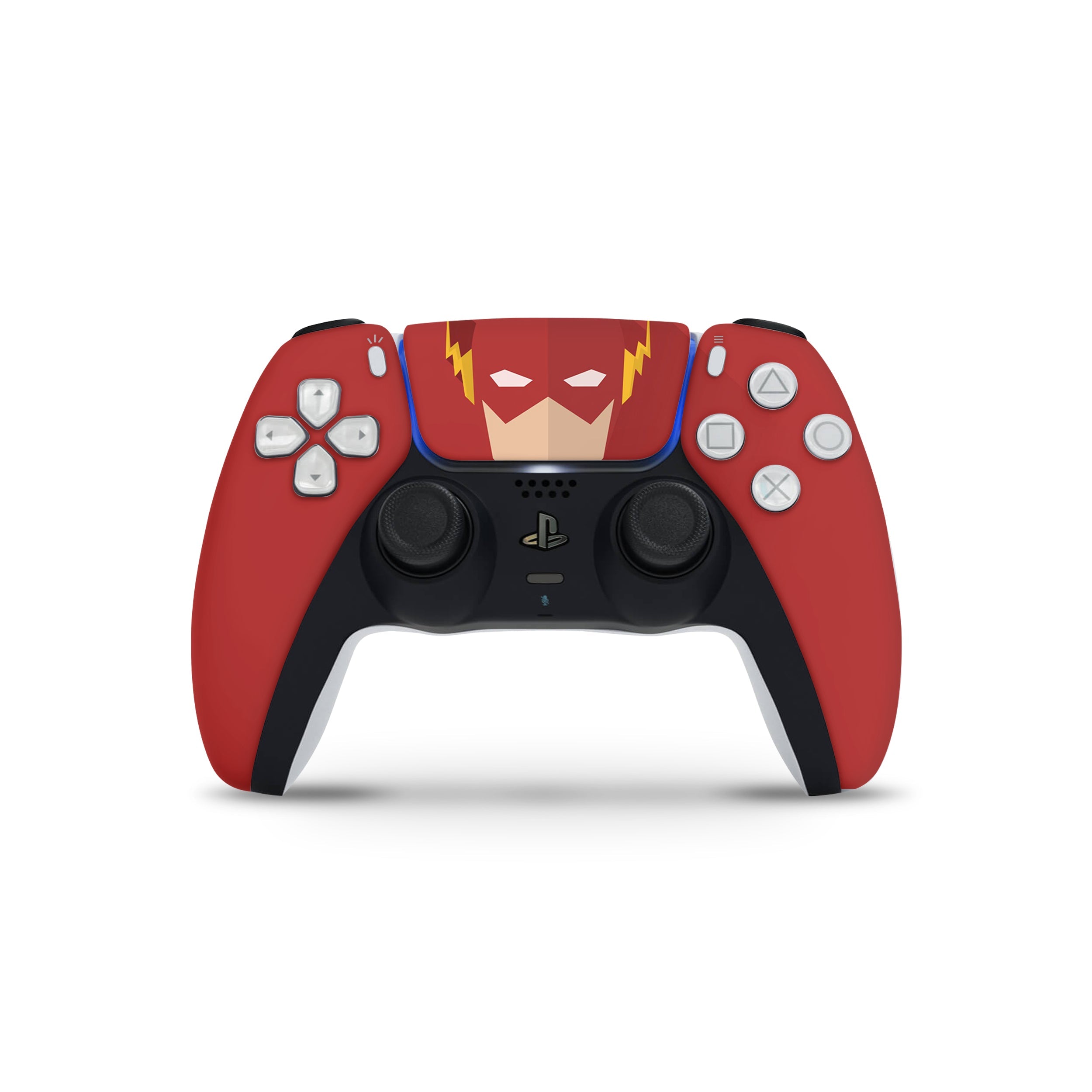 A video game skin featuring a DC Comics Flash design for the PS5 DualSense Controller.