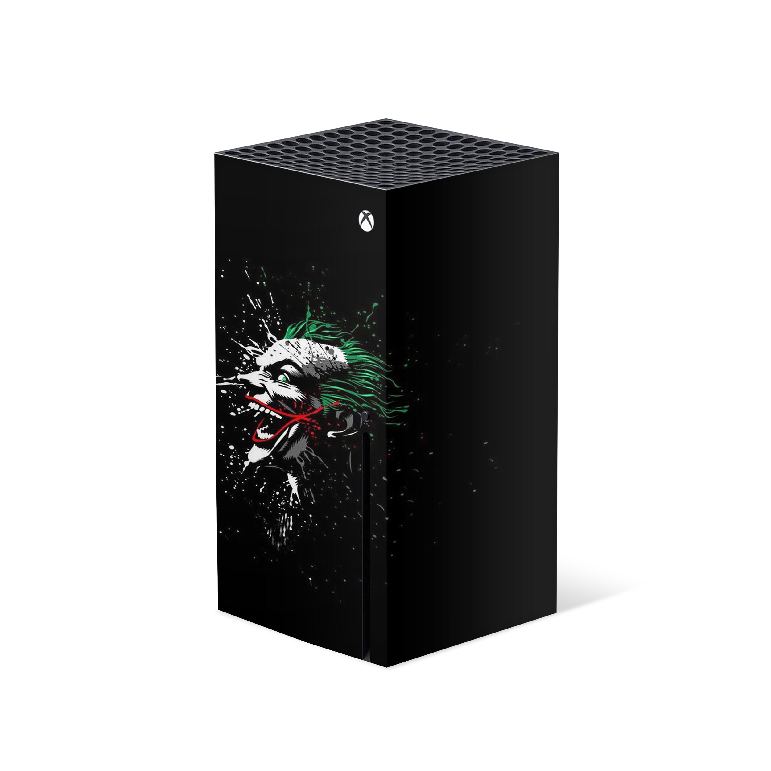 A video game skin featuring a DC Comics Joker design for the Xbox Series X.