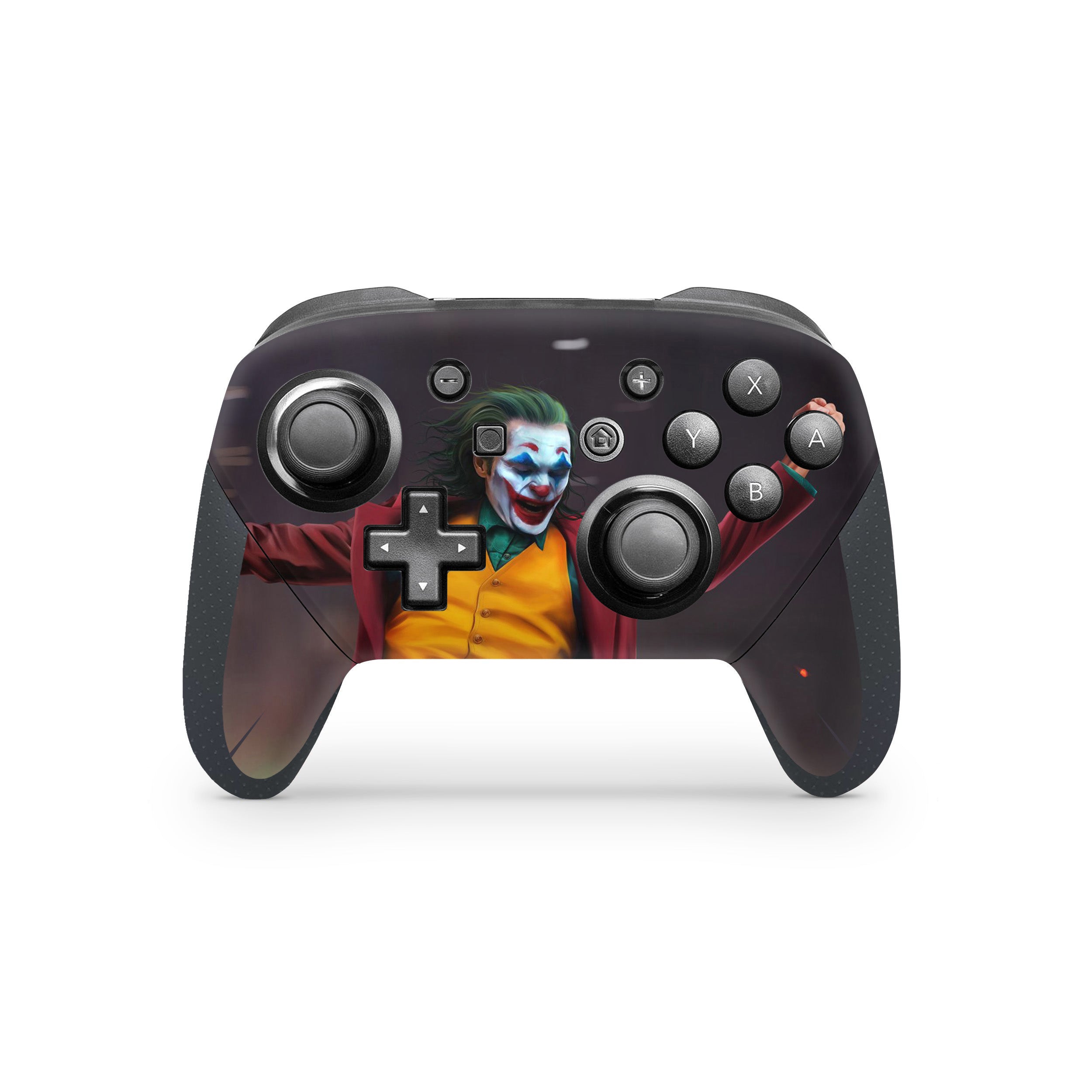 A video game skin featuring a DC Comics Joker design for the Switch Pro Controller.