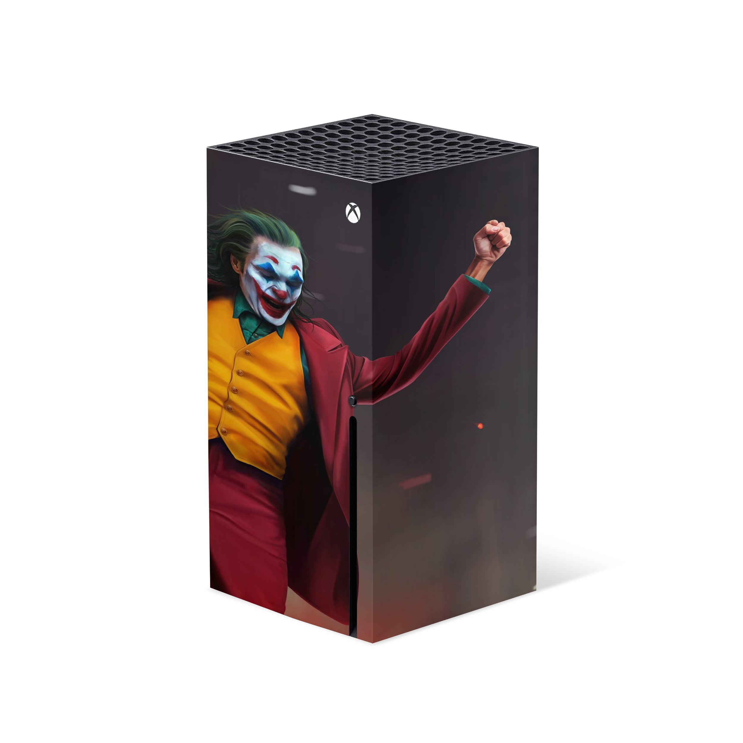 A video game skin featuring a DC Comics Joker design for the Xbox Series X.