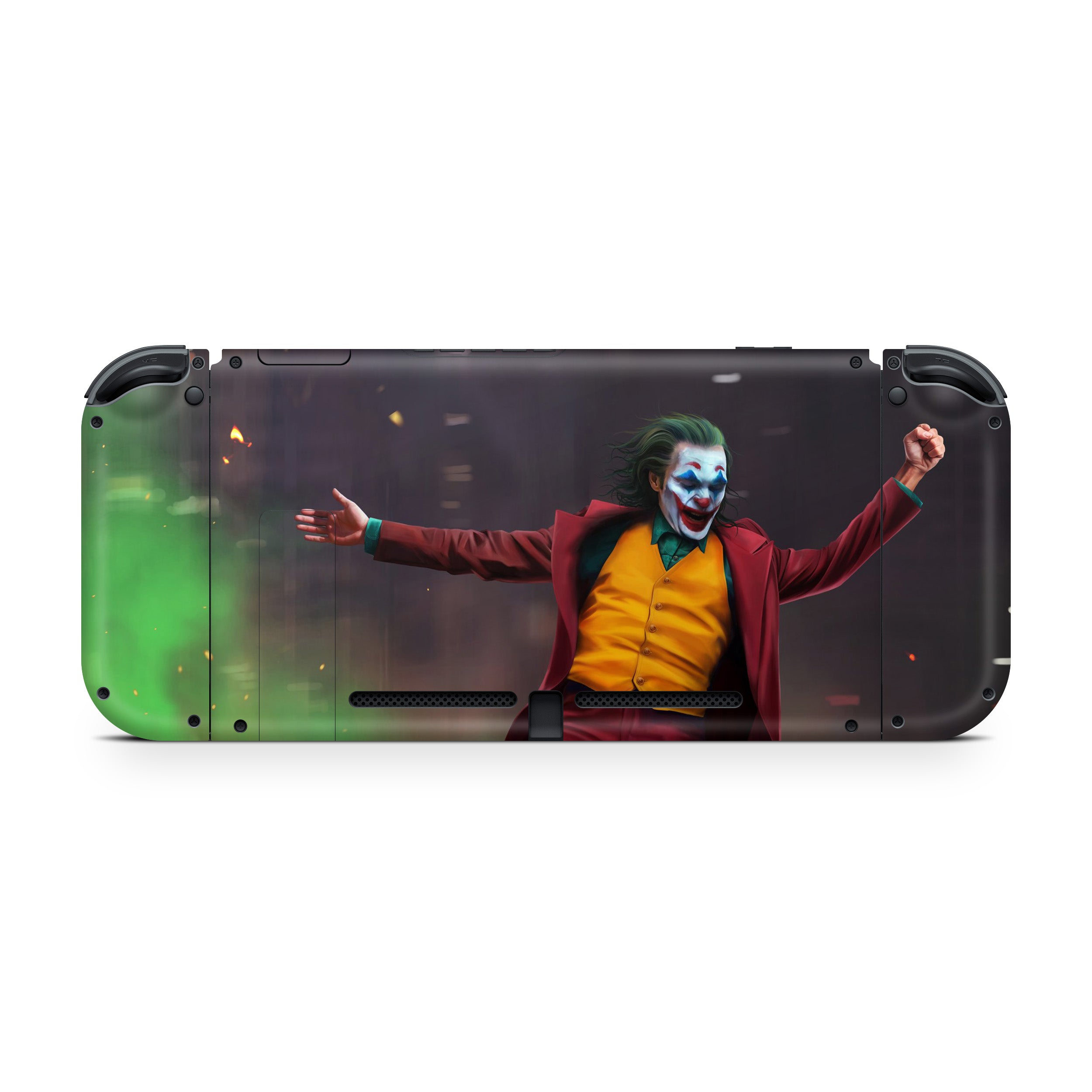 A video game skin featuring a DC Comics Joker design for the Nintendo Switch.
