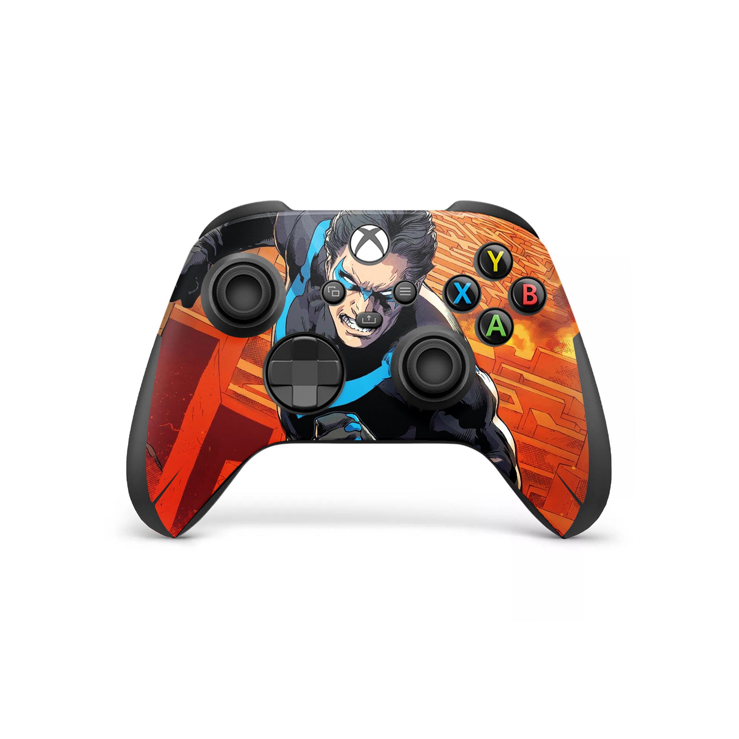 A video game skin featuring a DC Comics Nightwing design for the Xbox Wireless Controller.