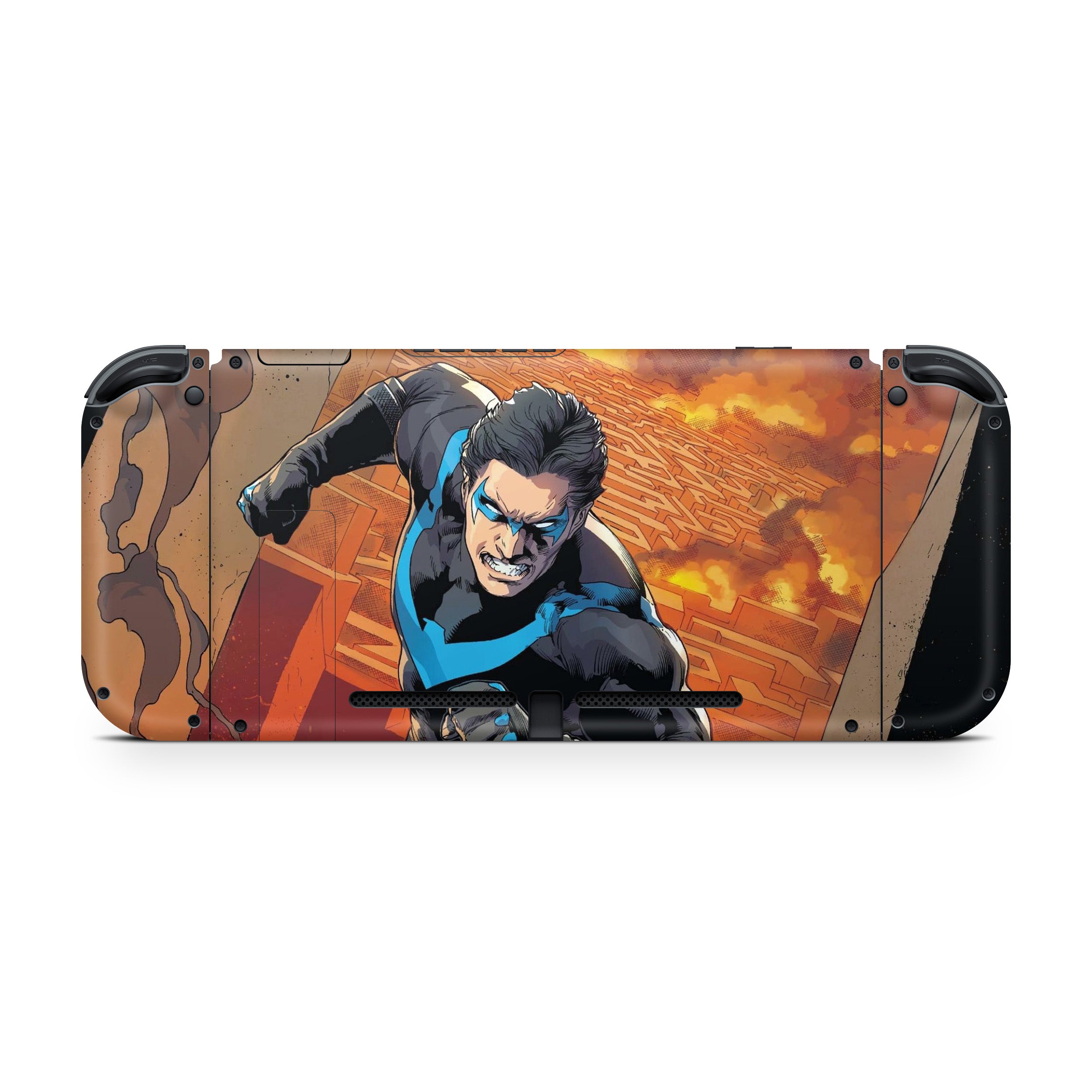 A video game skin featuring a DC Comics Nightwing design for the Nintendo Switch.