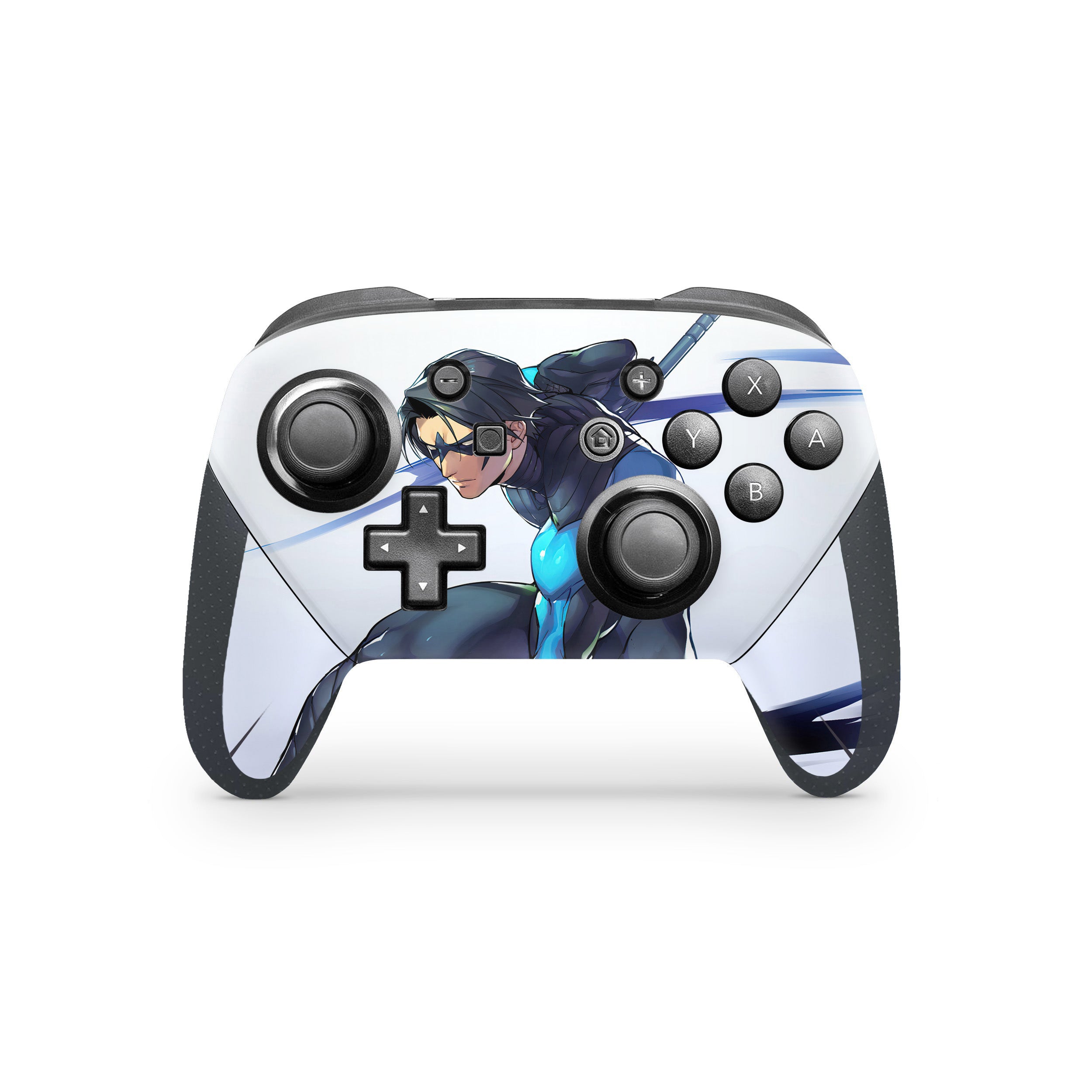 A video game skin featuring a DC Comics Nightwing design for the Switch Pro Controller.