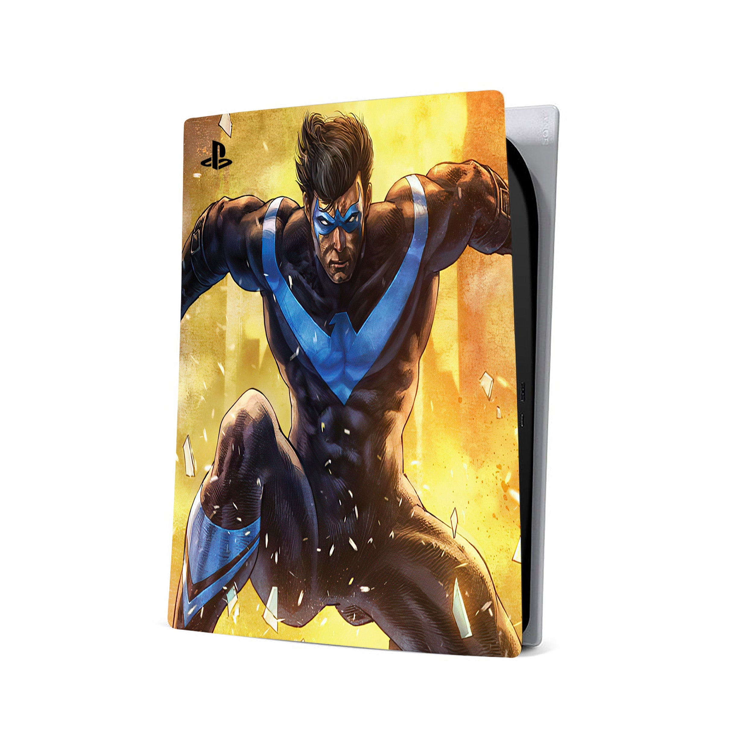 A video game skin featuring a DC Comics Nightwing design for the PS5.
