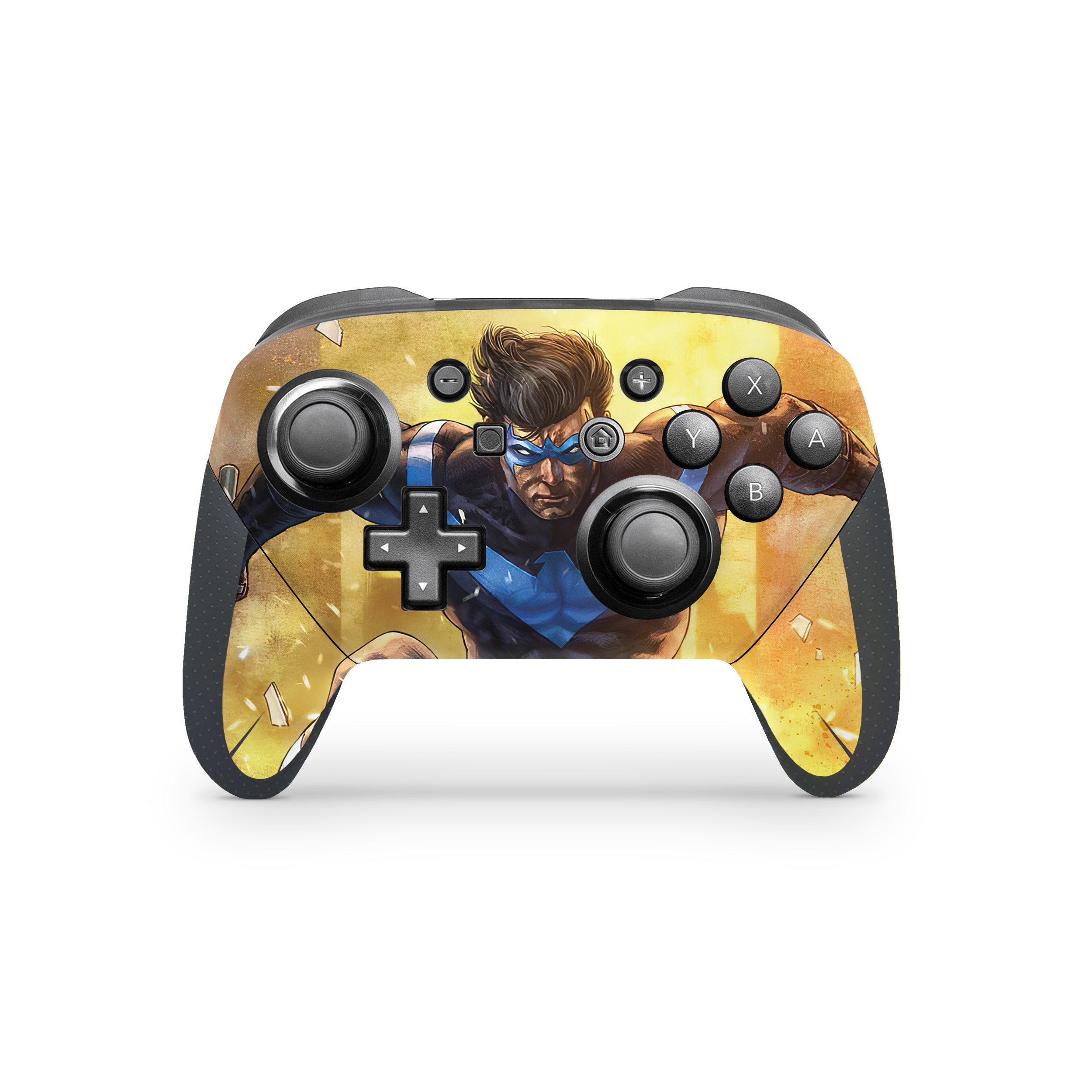 A video game skin featuring a DC Comics Nightwing design for the Switch Pro Controller.
