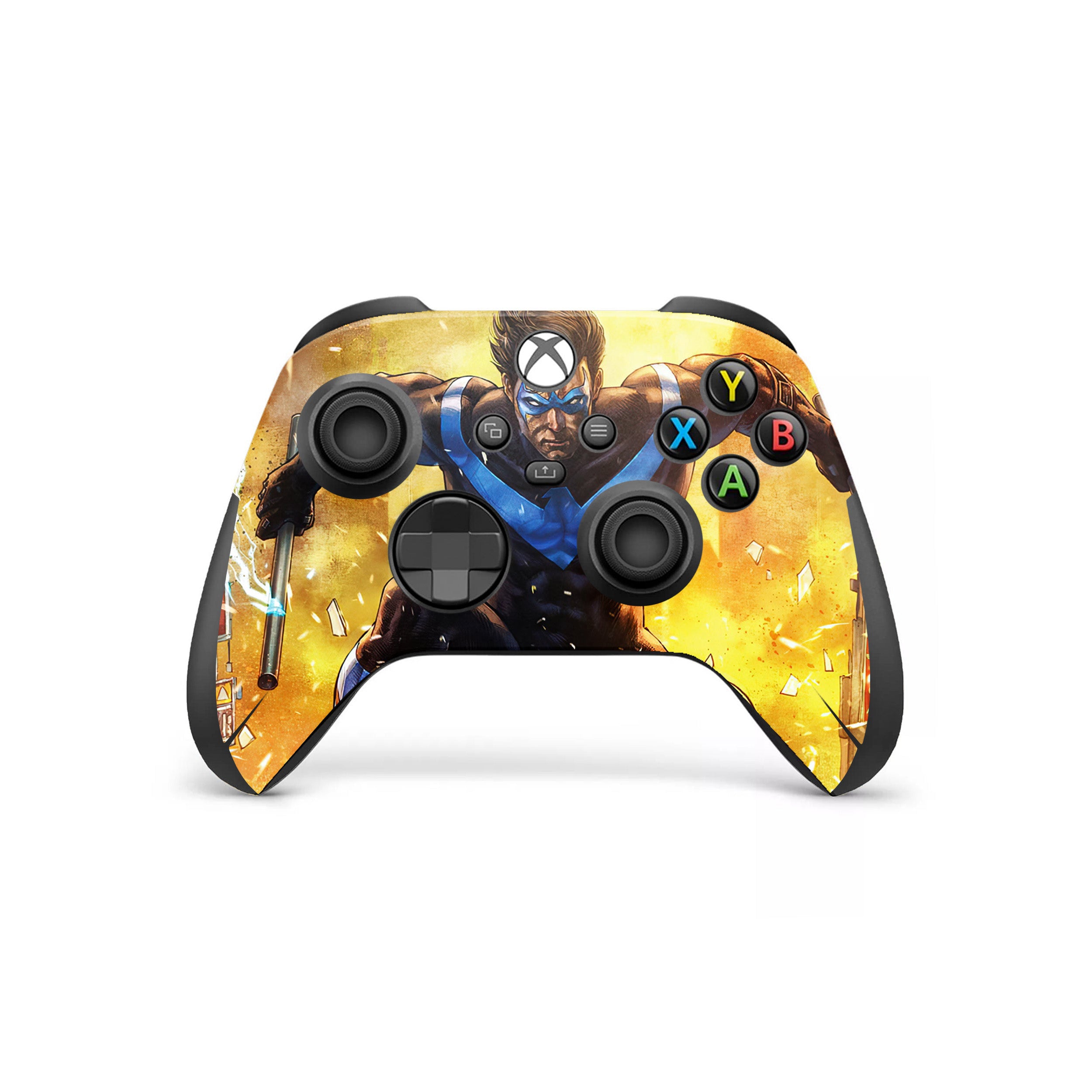 A video game skin featuring a DC Comics Nightwing design for the Xbox Wireless Controller.