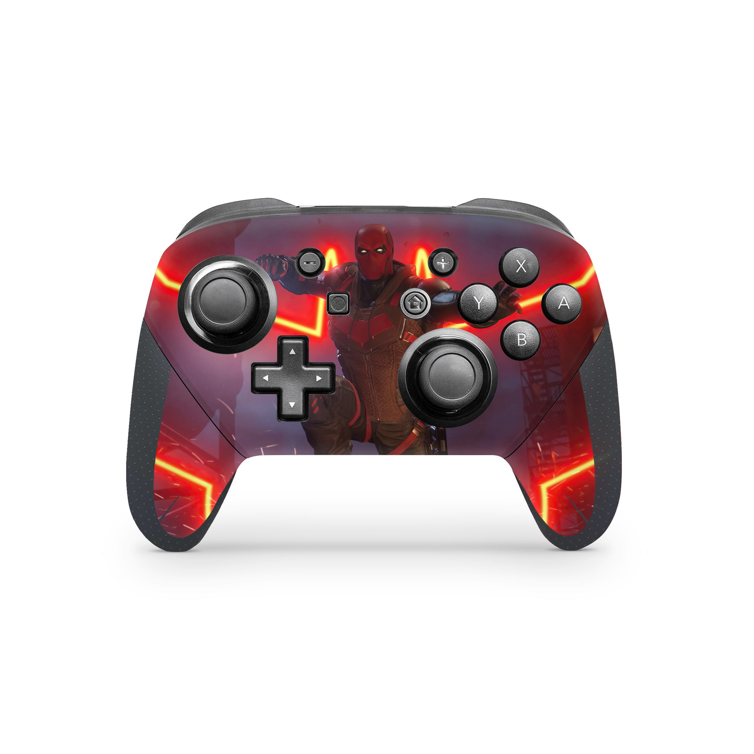 A video game skin featuring a DC Comics Red Hood design for the Switch Pro Controller.