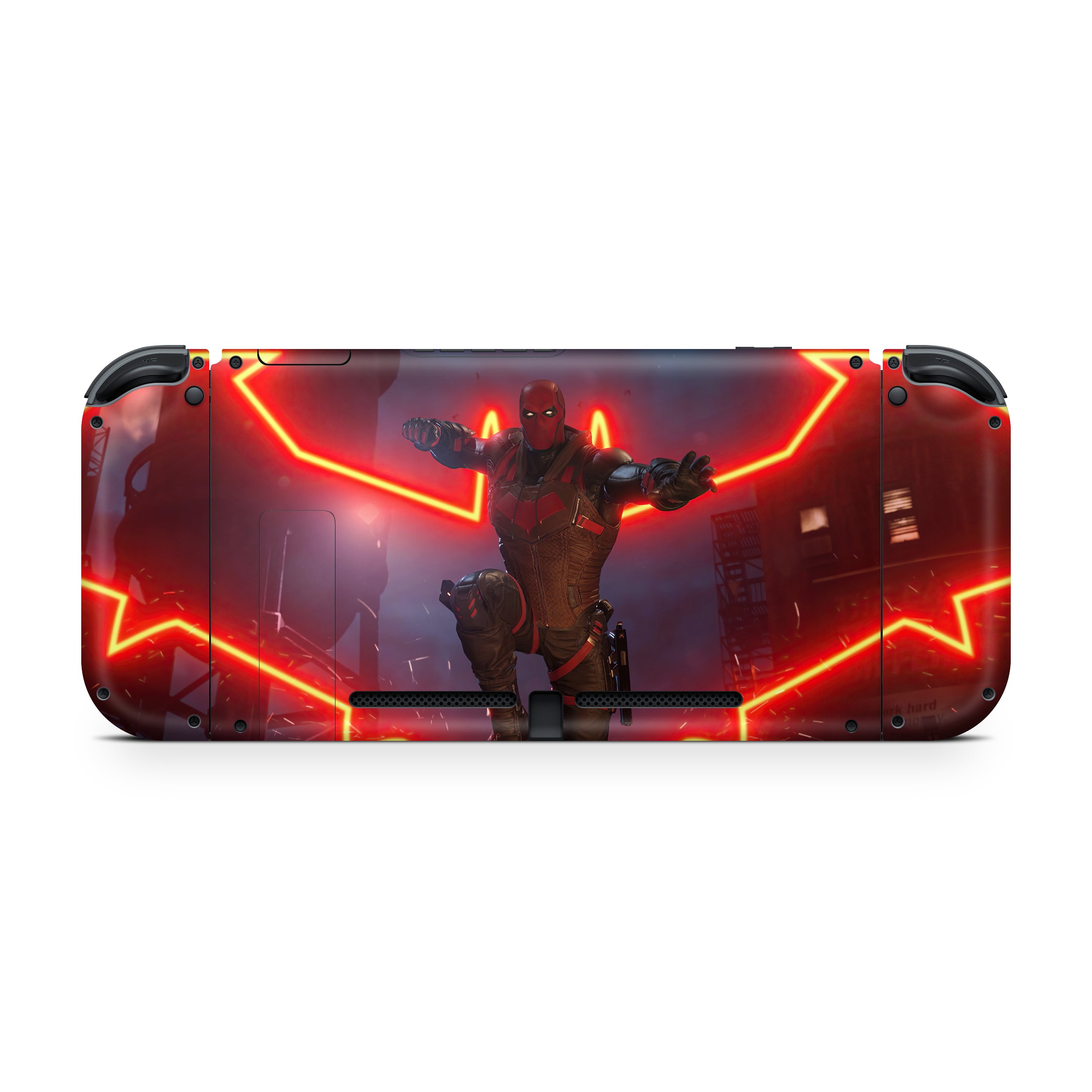 A video game skin featuring a DC Comics Red Hood design for the Nintendo Switch.