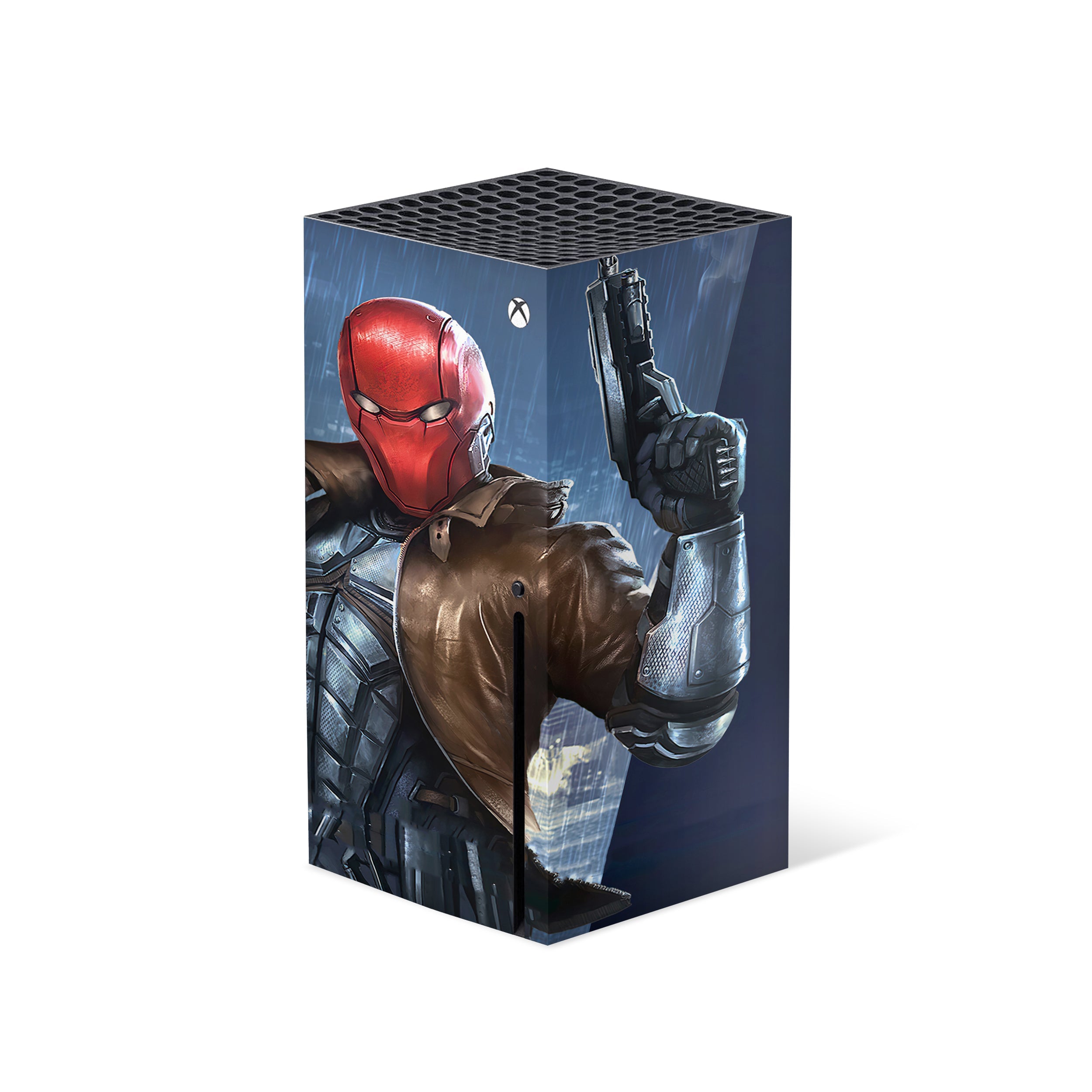 A video game skin featuring a DC Comics Red Hood design for the Xbox Series X.