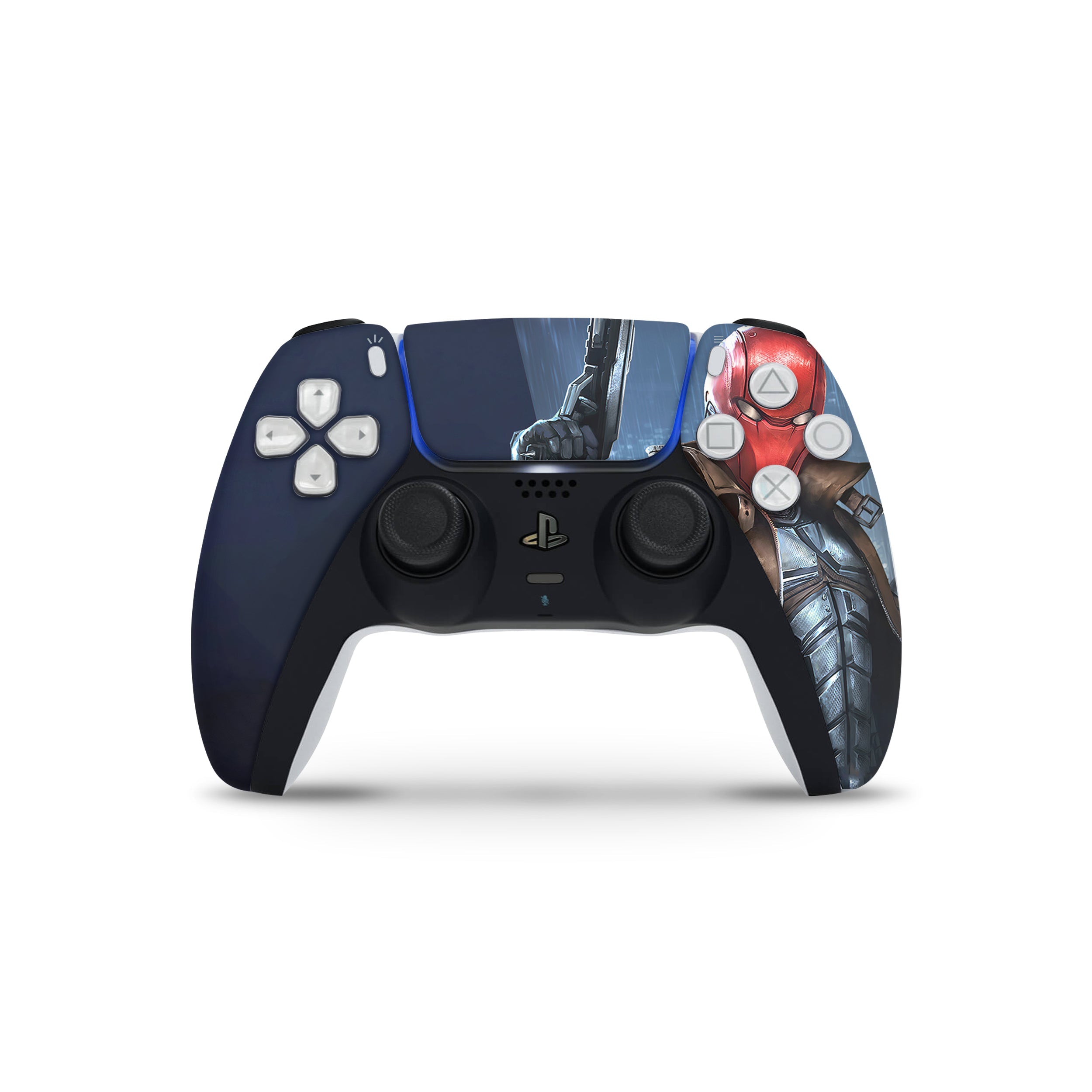 A video game skin featuring a DC Comics Red Hood design for the PS5 DualSense Controller.