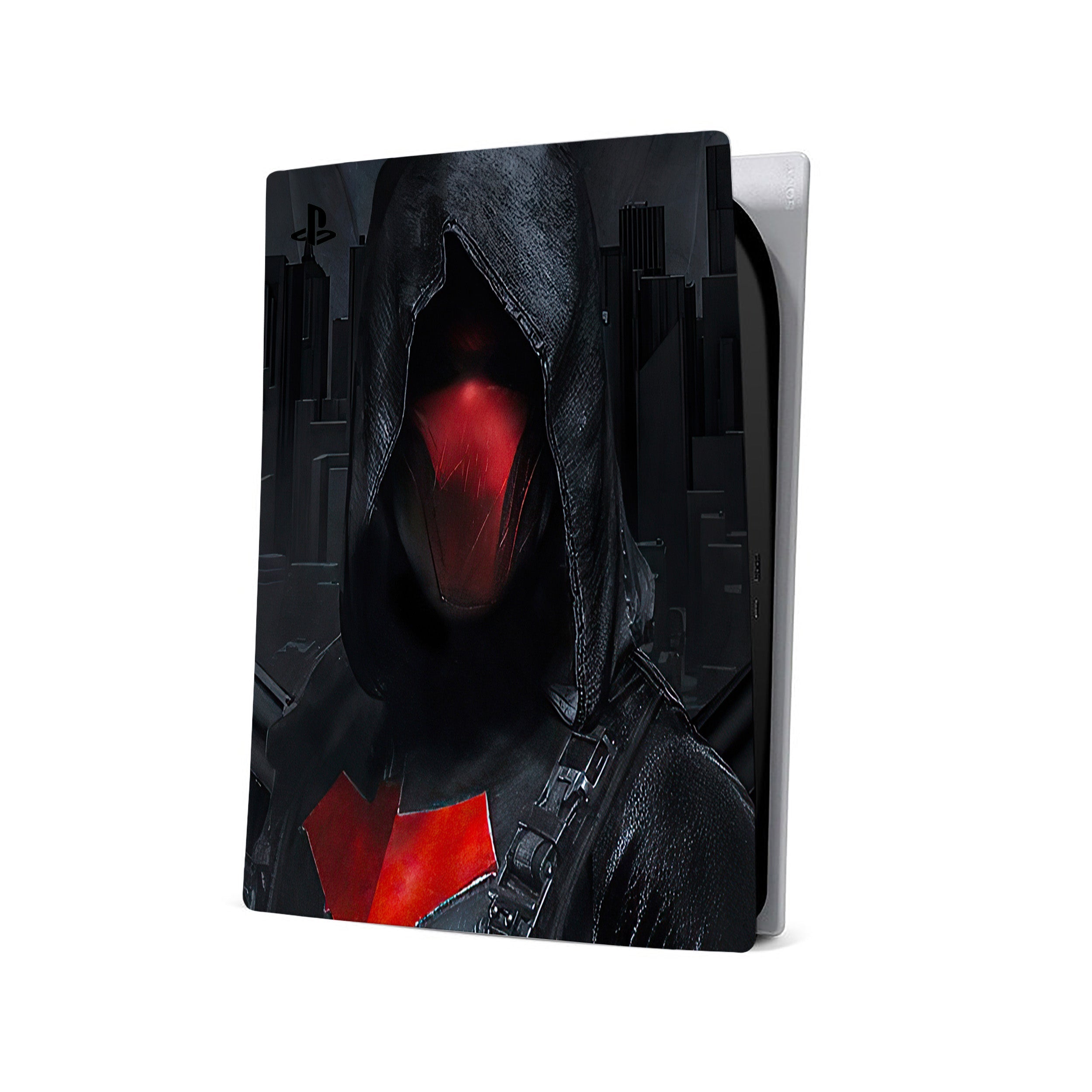 A video game skin featuring a DC Comics Red Hood design for the PS5.