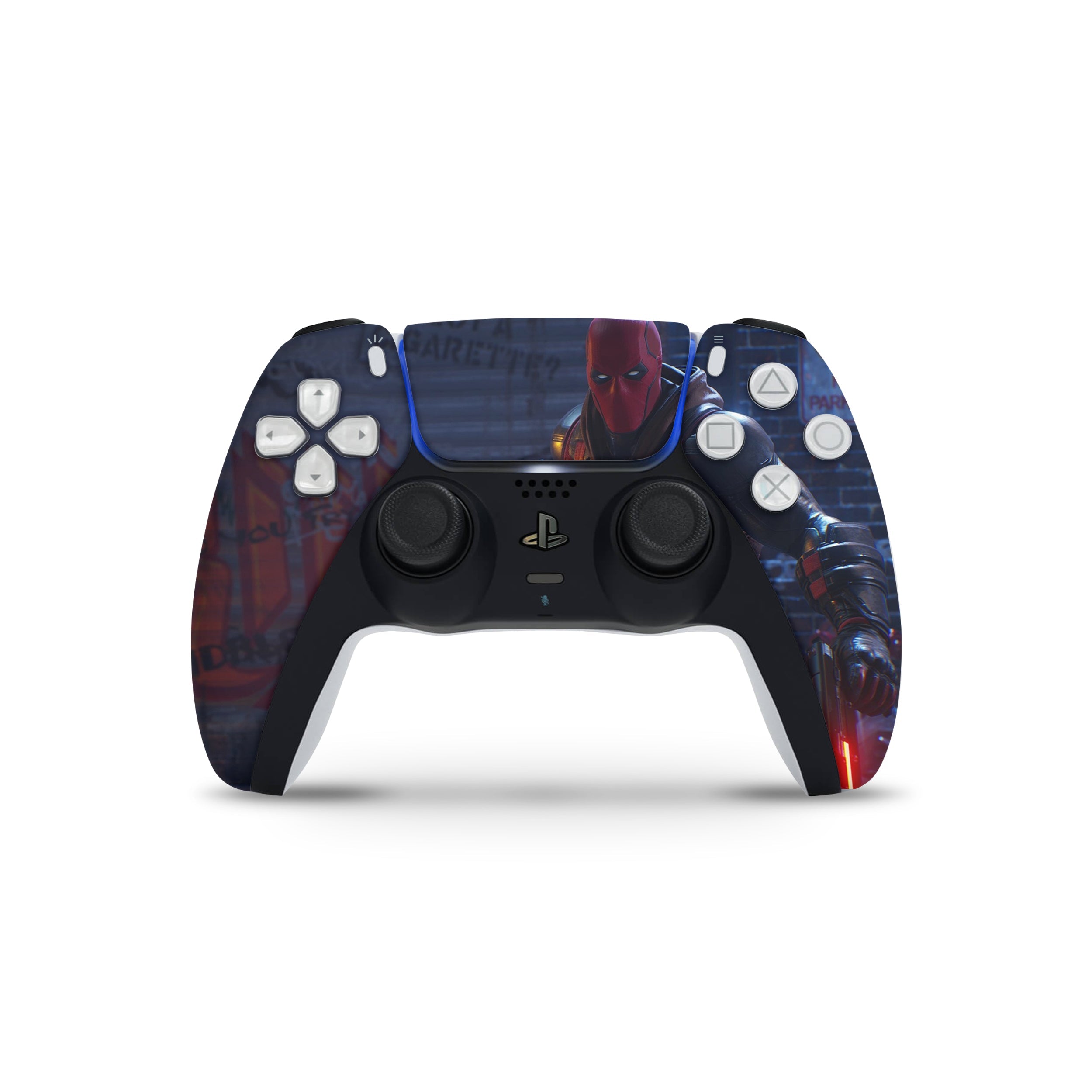 A video game skin featuring a DC Comics Red Hood design for the PS5 DualSense Controller.