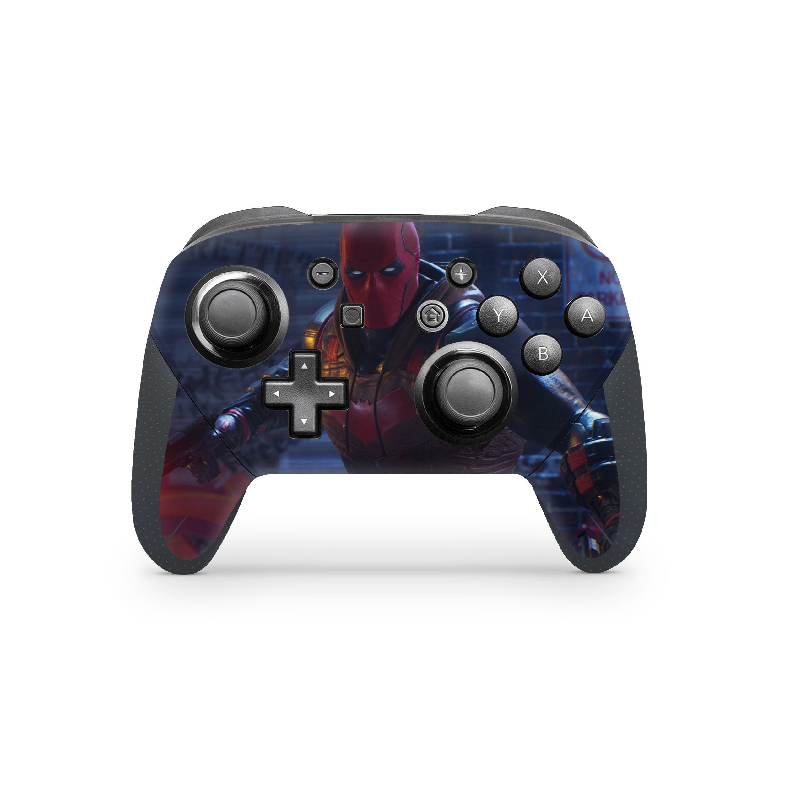 A video game skin featuring a DC Comics Red Hood design for the Switch Pro Controller.