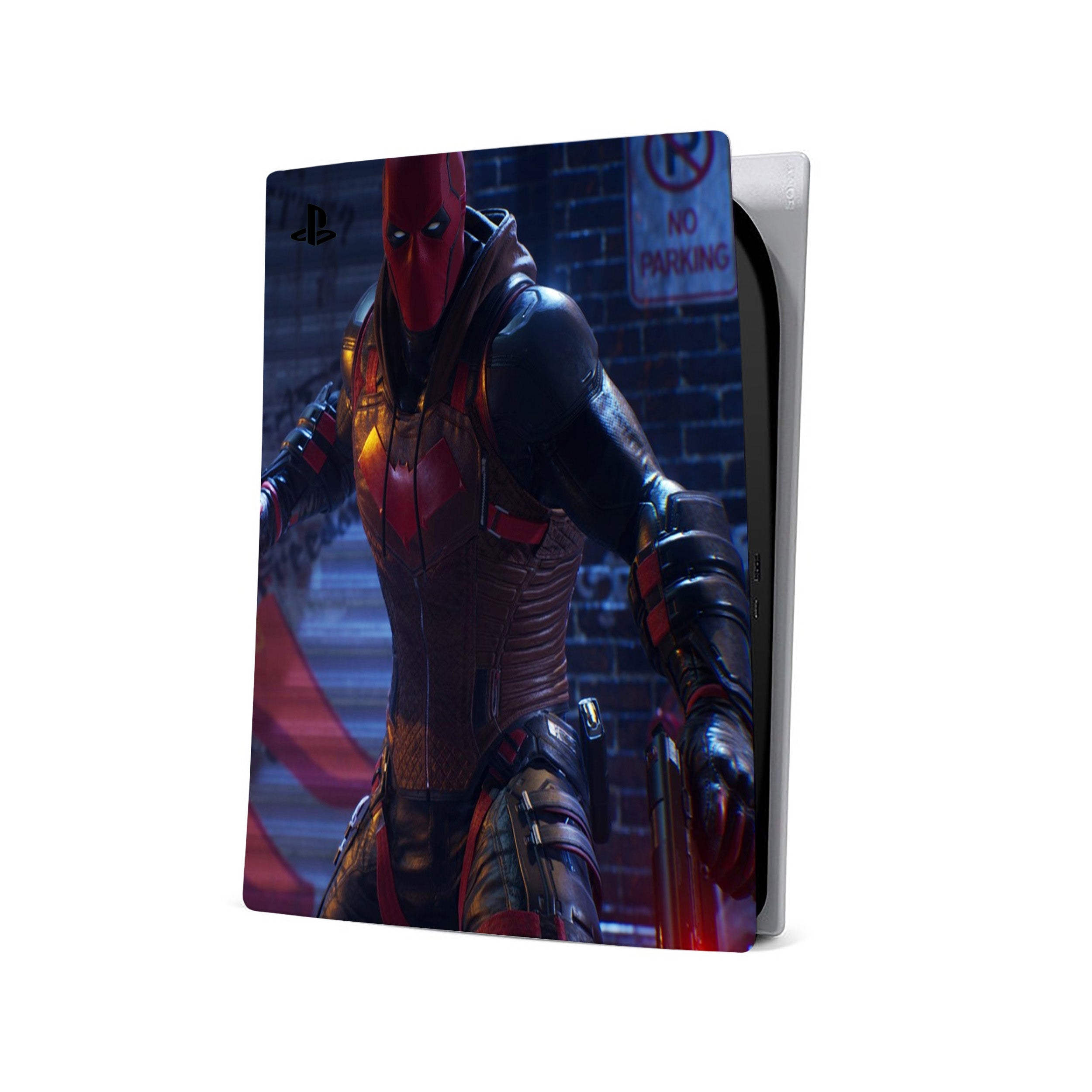 A video game skin featuring a DC Comics Red Hood design for the PS5.