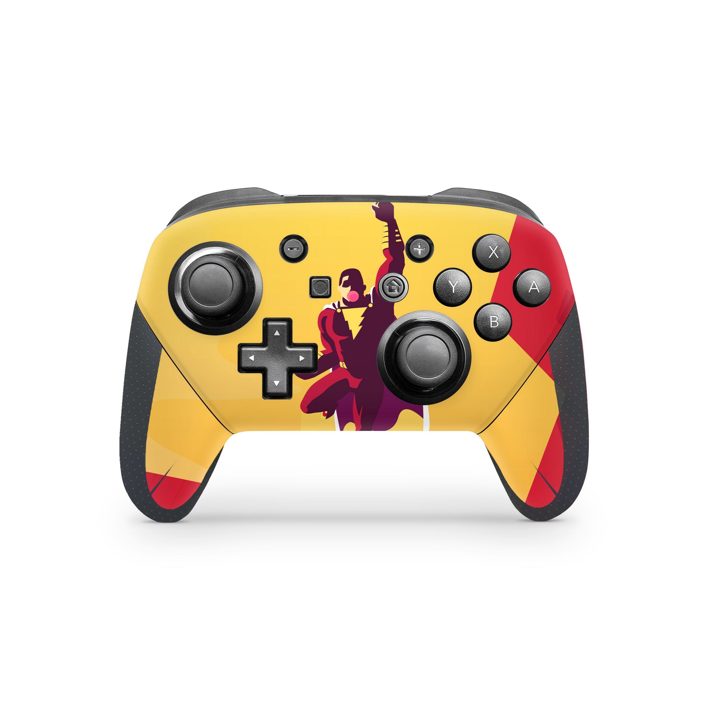 A video game skin featuring a DC Comics Shazam design for the Switch Pro Controller.