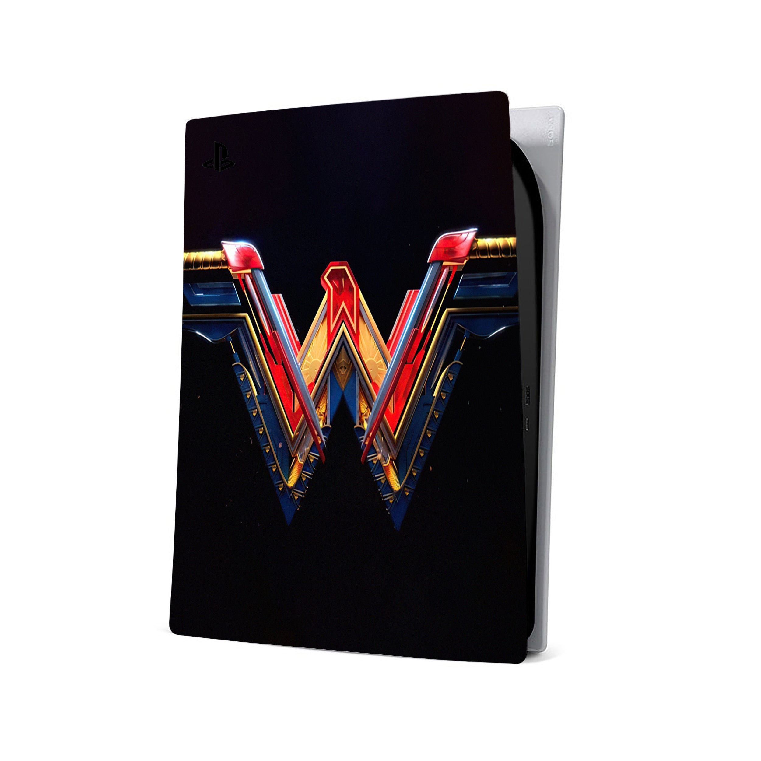 A video game skin featuring a DC Comics Wonder Woman design for the PS5.