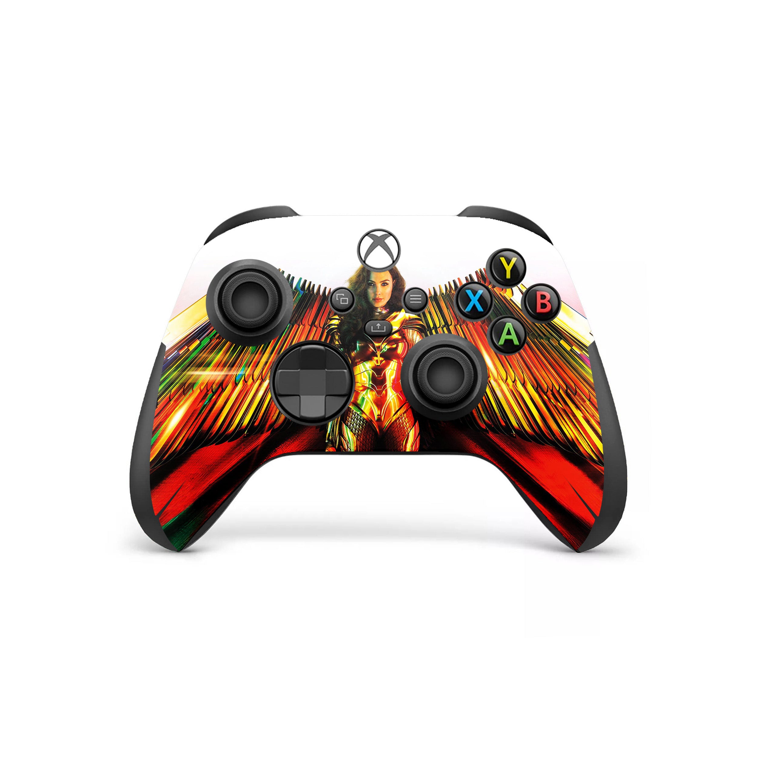 A video game skin featuring a DC Comics Wonder Woman design for the Xbox Wireless Controller.