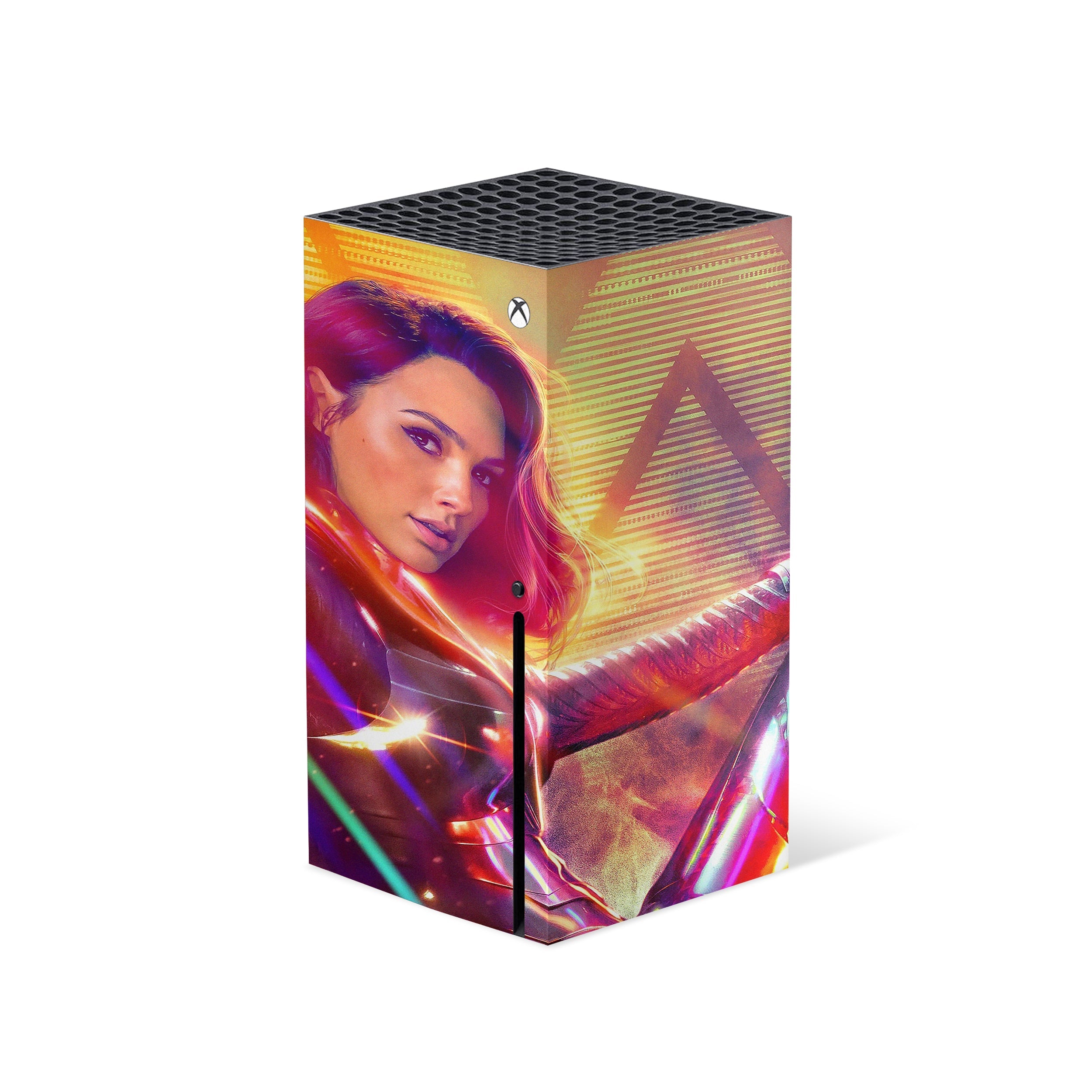 A video game skin featuring a DC Comics Wonder Woman design for the Xbox Series X.