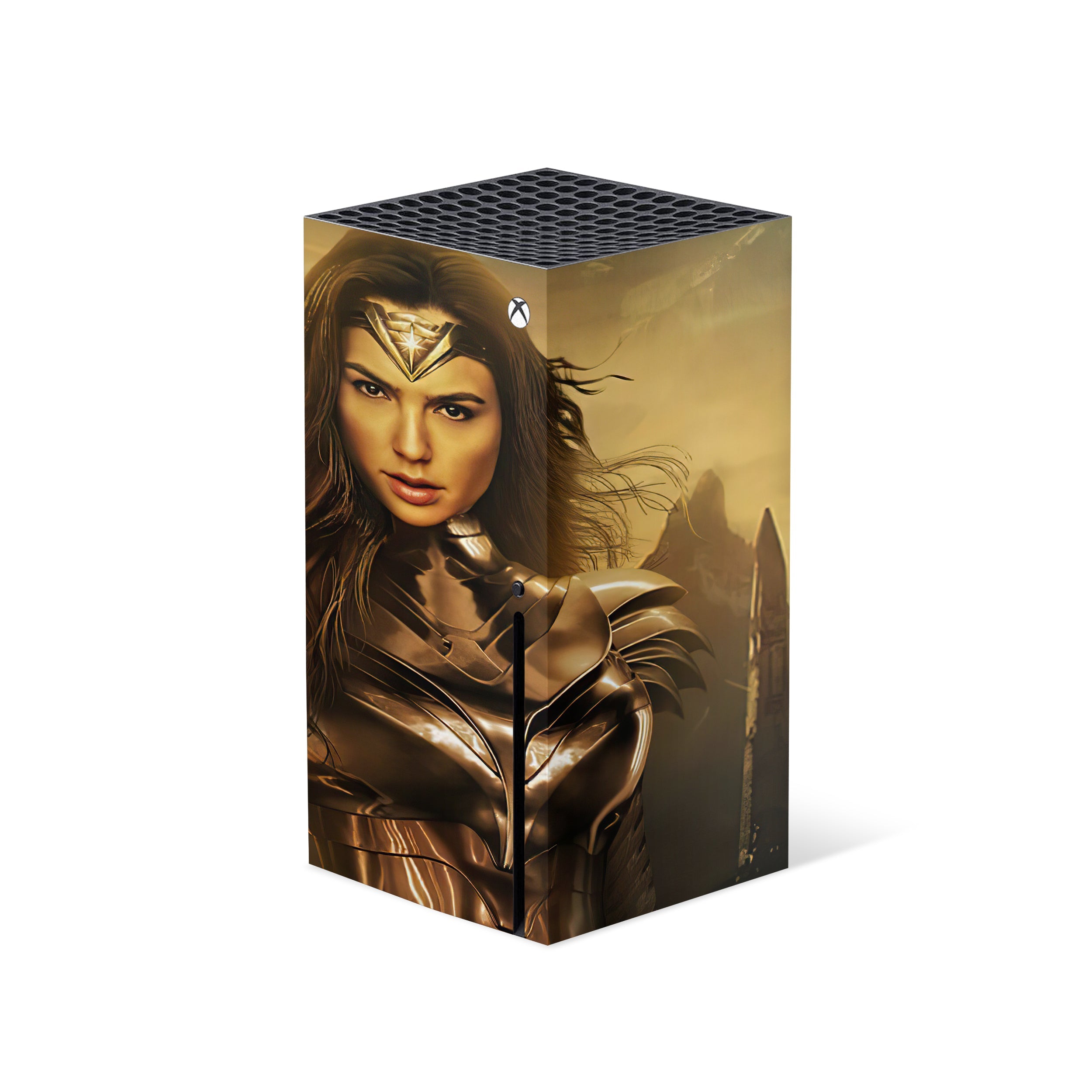 A video game skin featuring a DC Comics Wonder Woman design for the Xbox Series X.