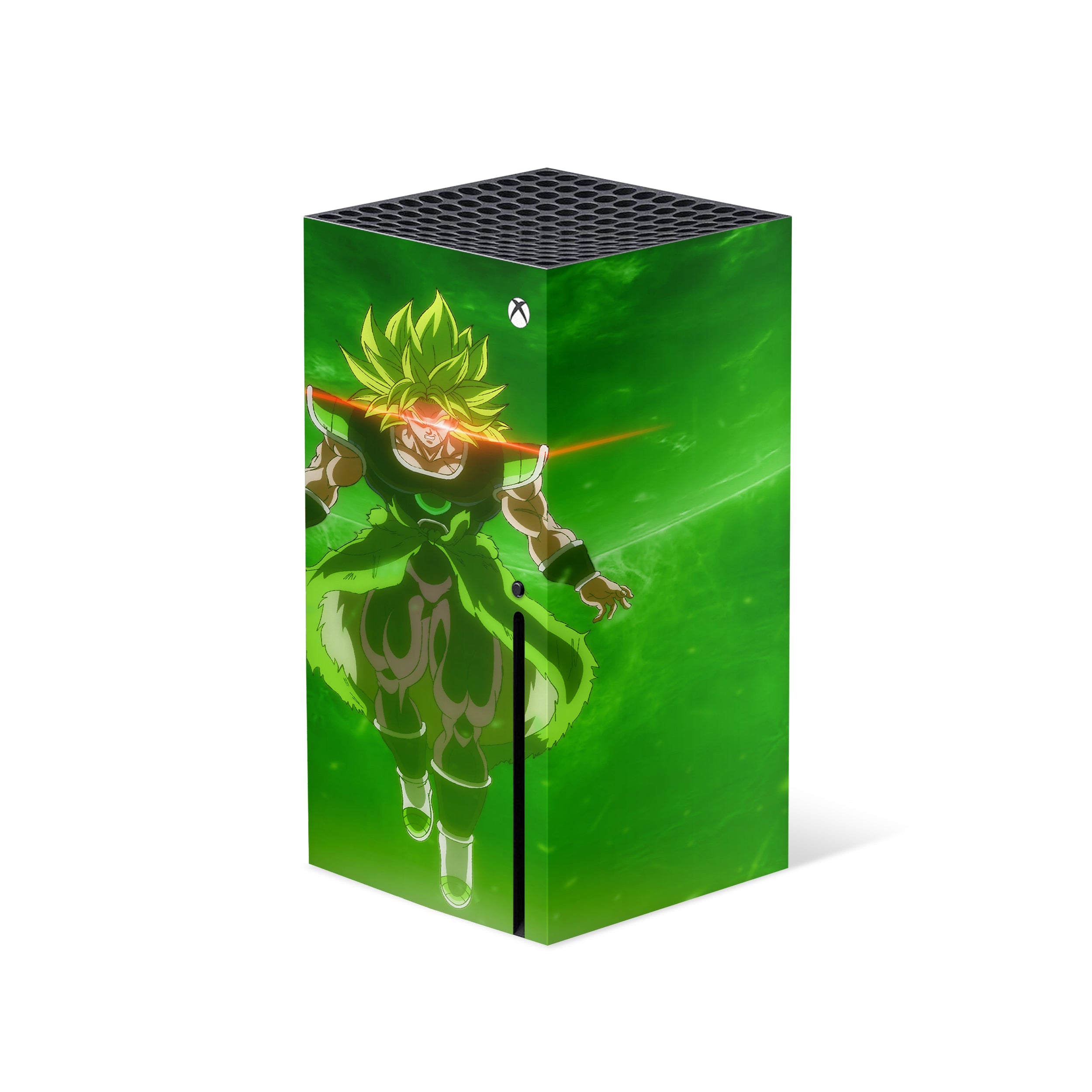 A video game skin featuring a Dragon Ball Super Broly design for the Xbox Series X.