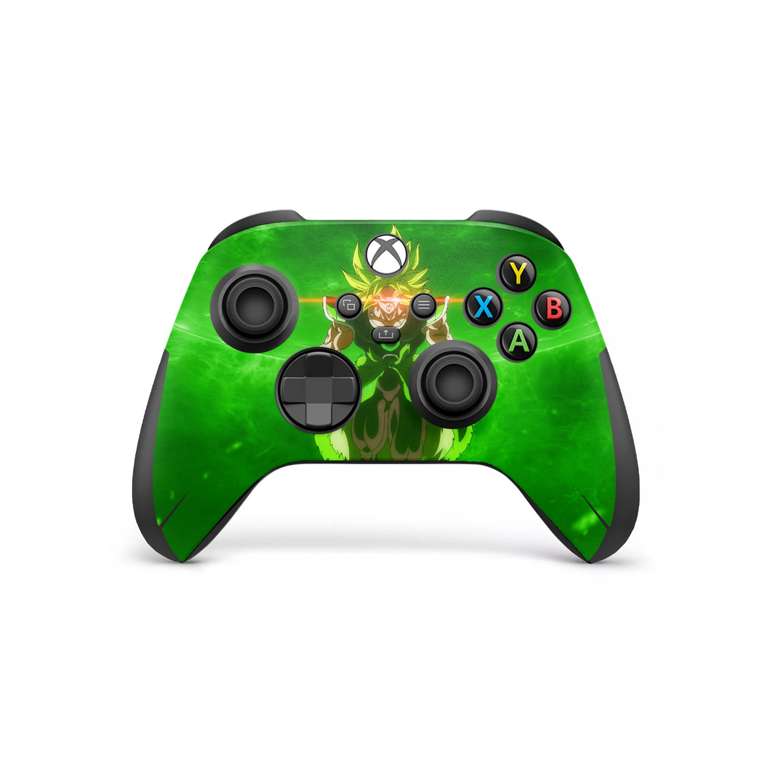 A video game skin featuring a Dragon Ball Super Broly design for the Xbox Wireless Controller.