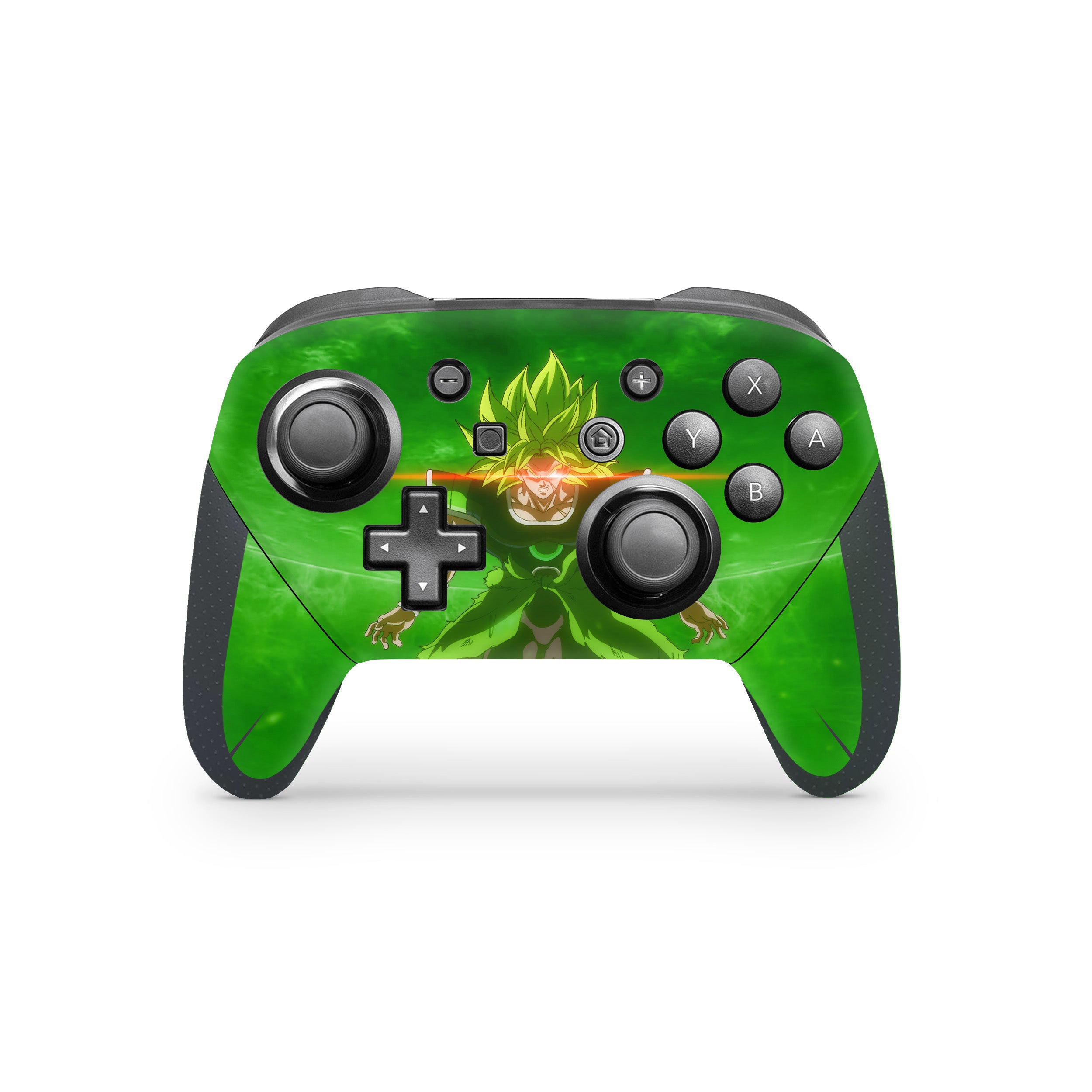 A video game skin featuring a Dragon Ball Super Broly design for the Switch Pro Controller.