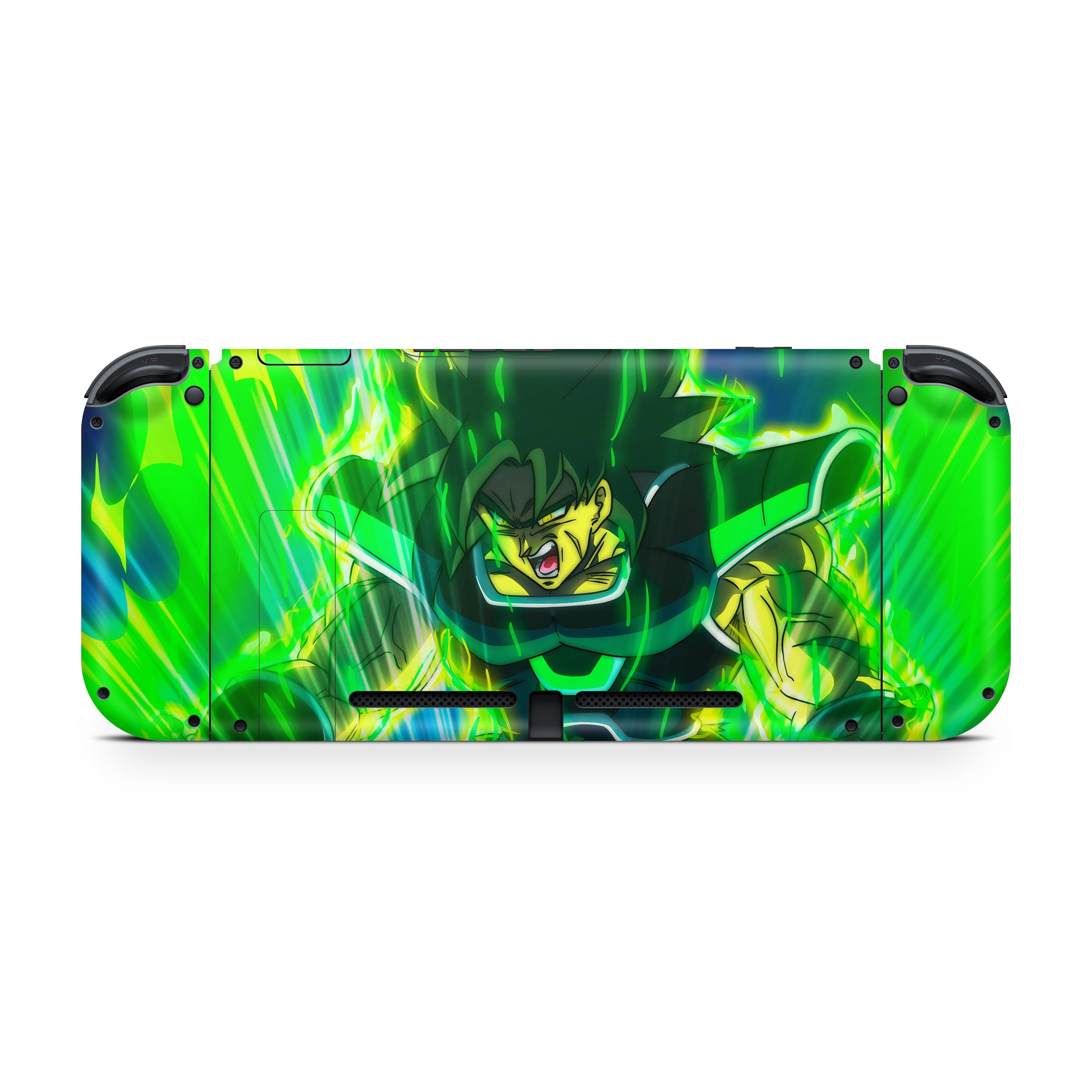 A video game skin featuring a Dragon Ball Super Broly design for the Nintendo Switch.