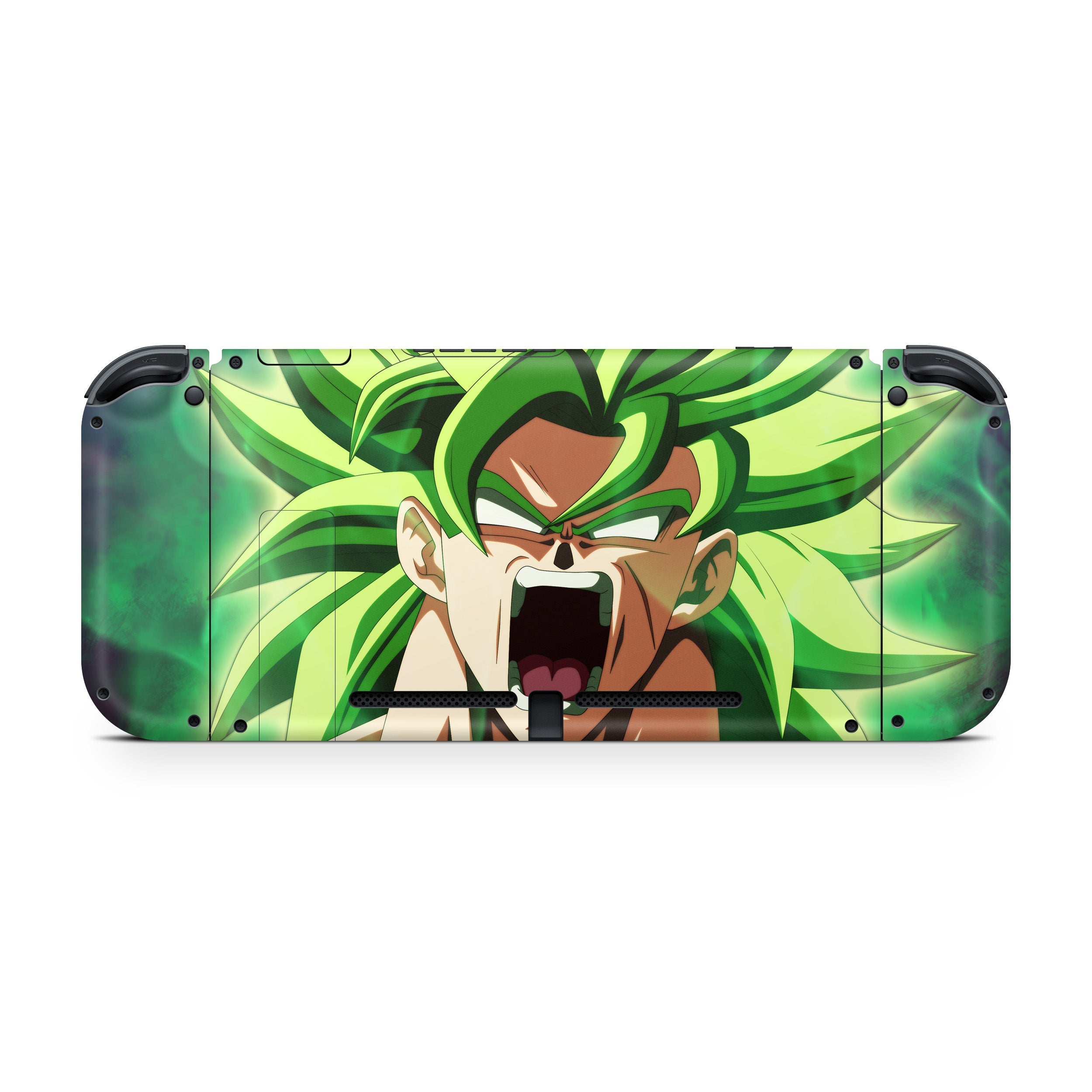 A video game skin featuring a Dragon Ball Super Broly design for the Nintendo Switch.