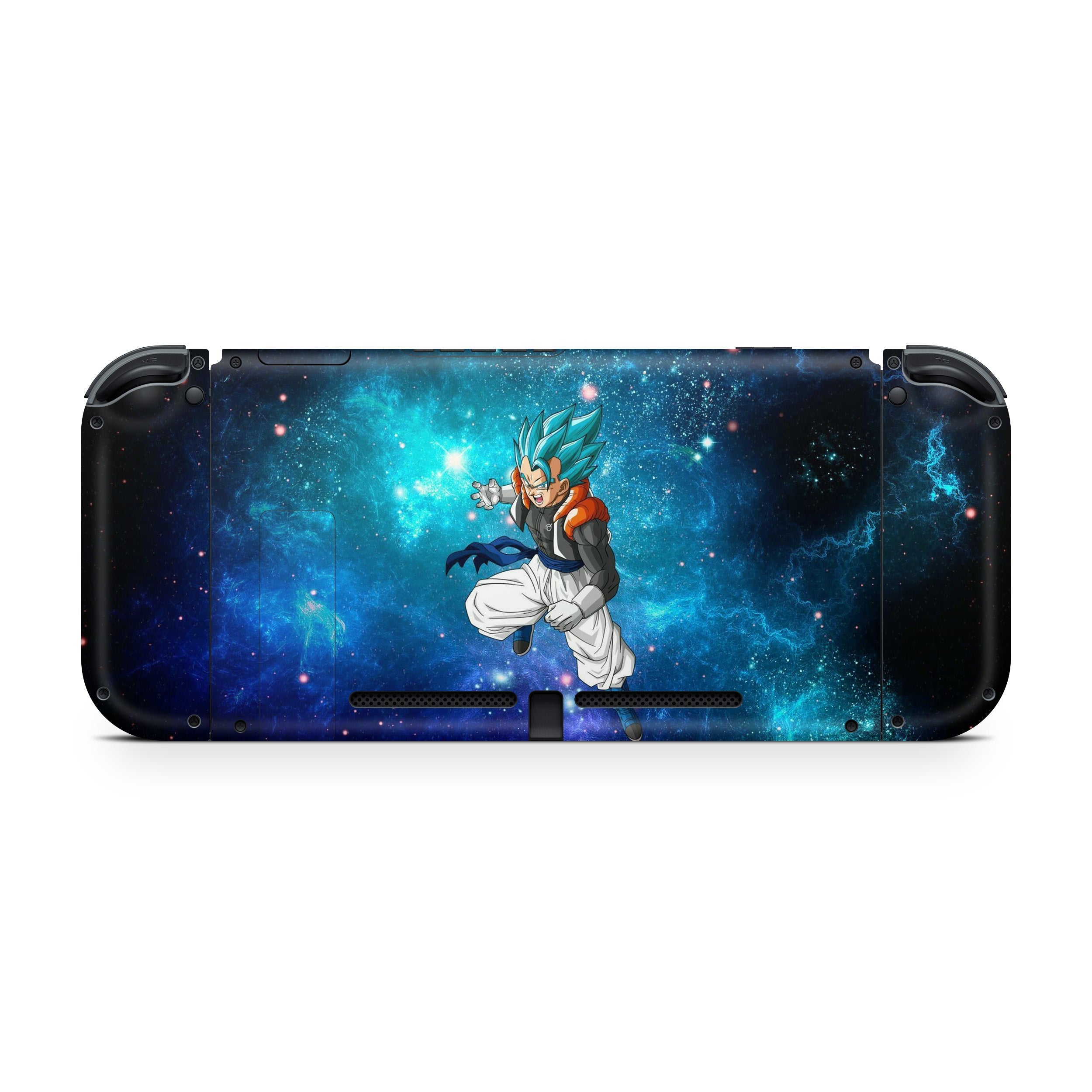 A video game skin featuring a Dragon Ball Super Gogeta design for the Nintendo Switch.