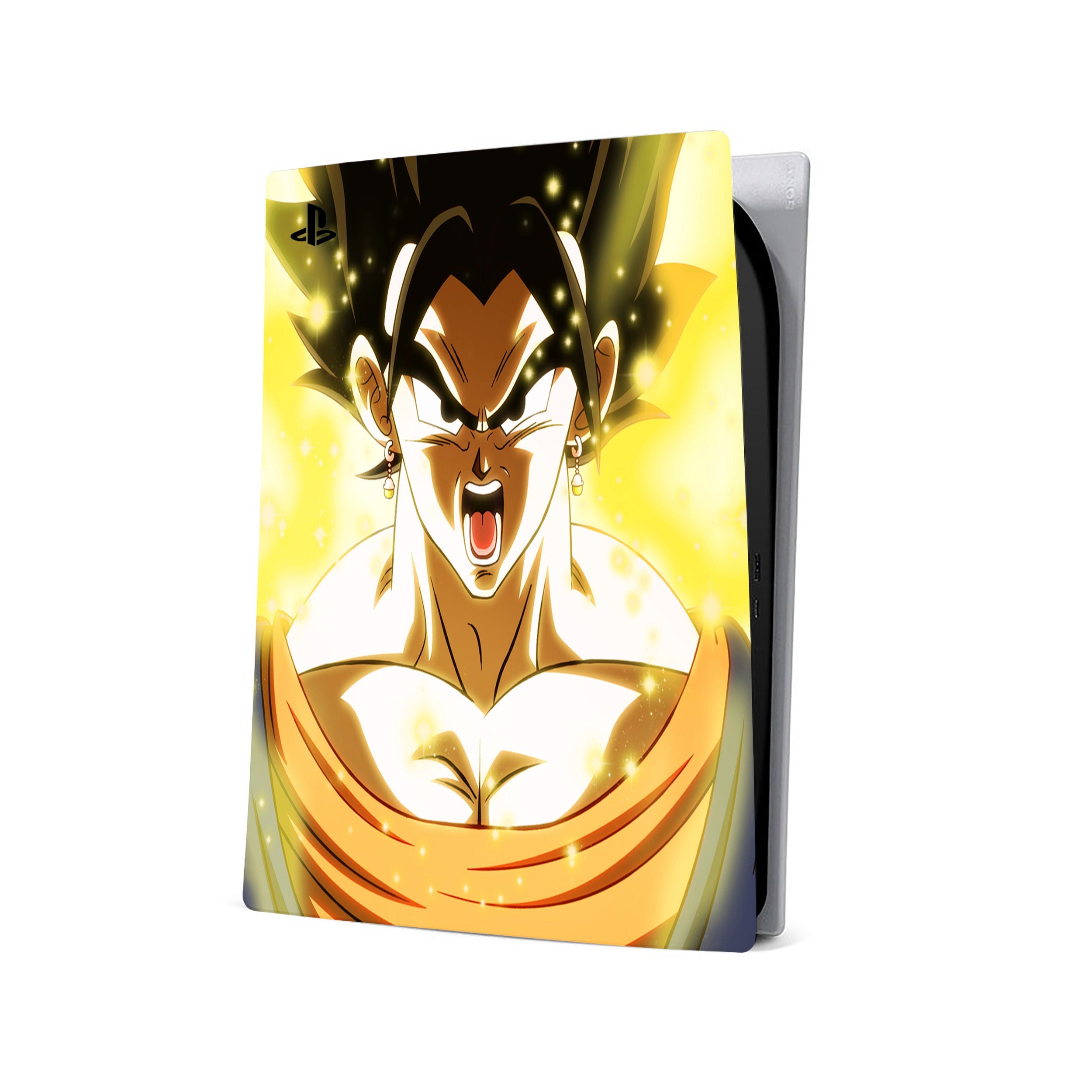 A video game skin featuring a Dragon Ball Super Gogeta design for the PS5.