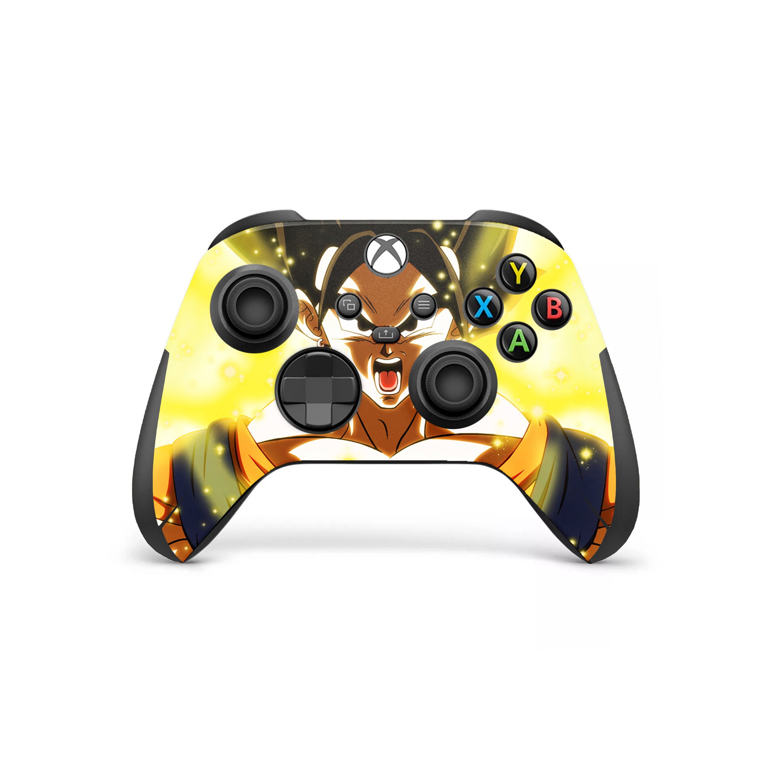 A video game skin featuring a Dragon Ball Super Gogeta design for the Xbox Wireless Controller.
